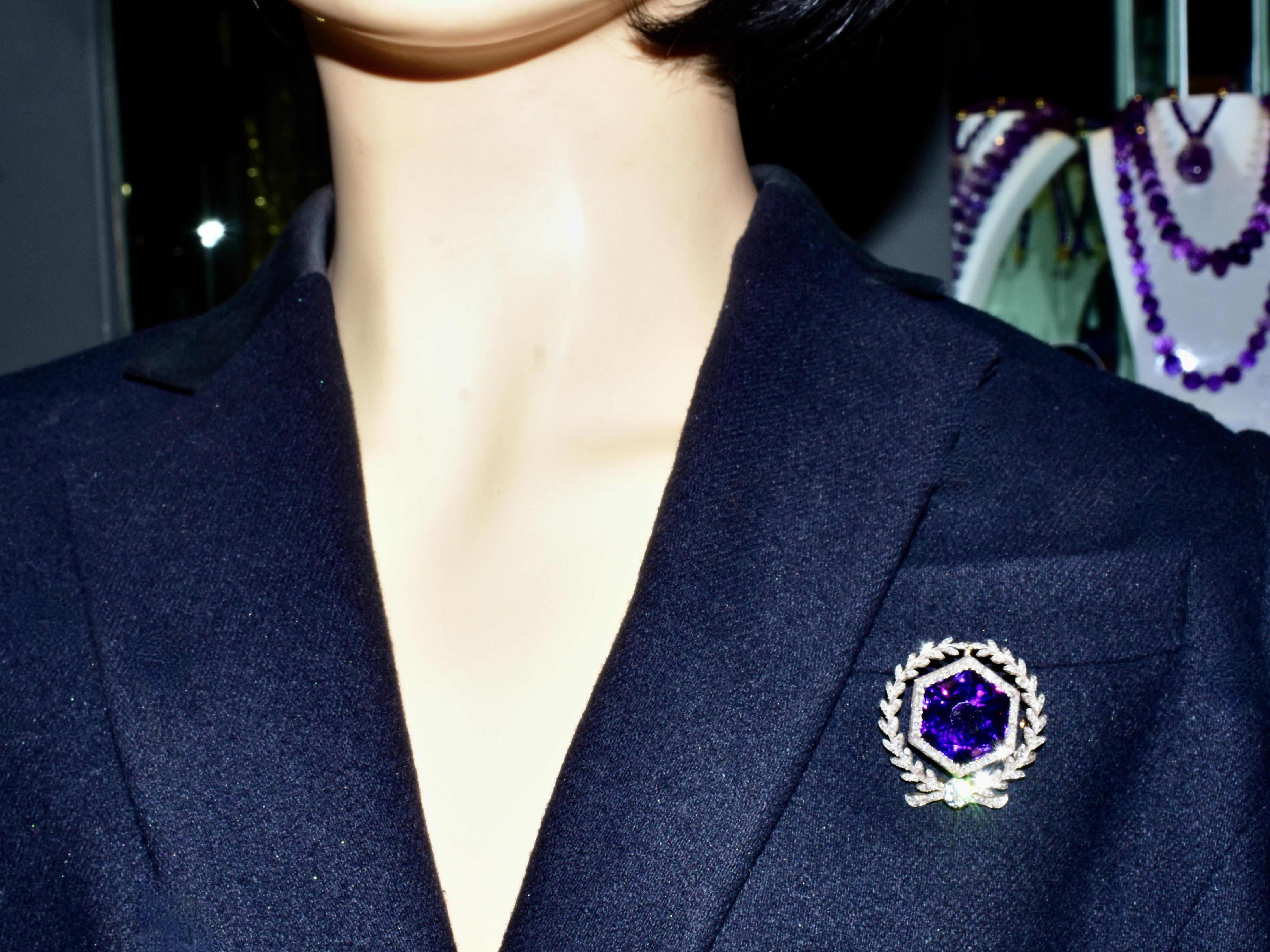 A Spectacular Large Siberian Amethyst and Diamond Pendant/Brooch, c. 1860 7