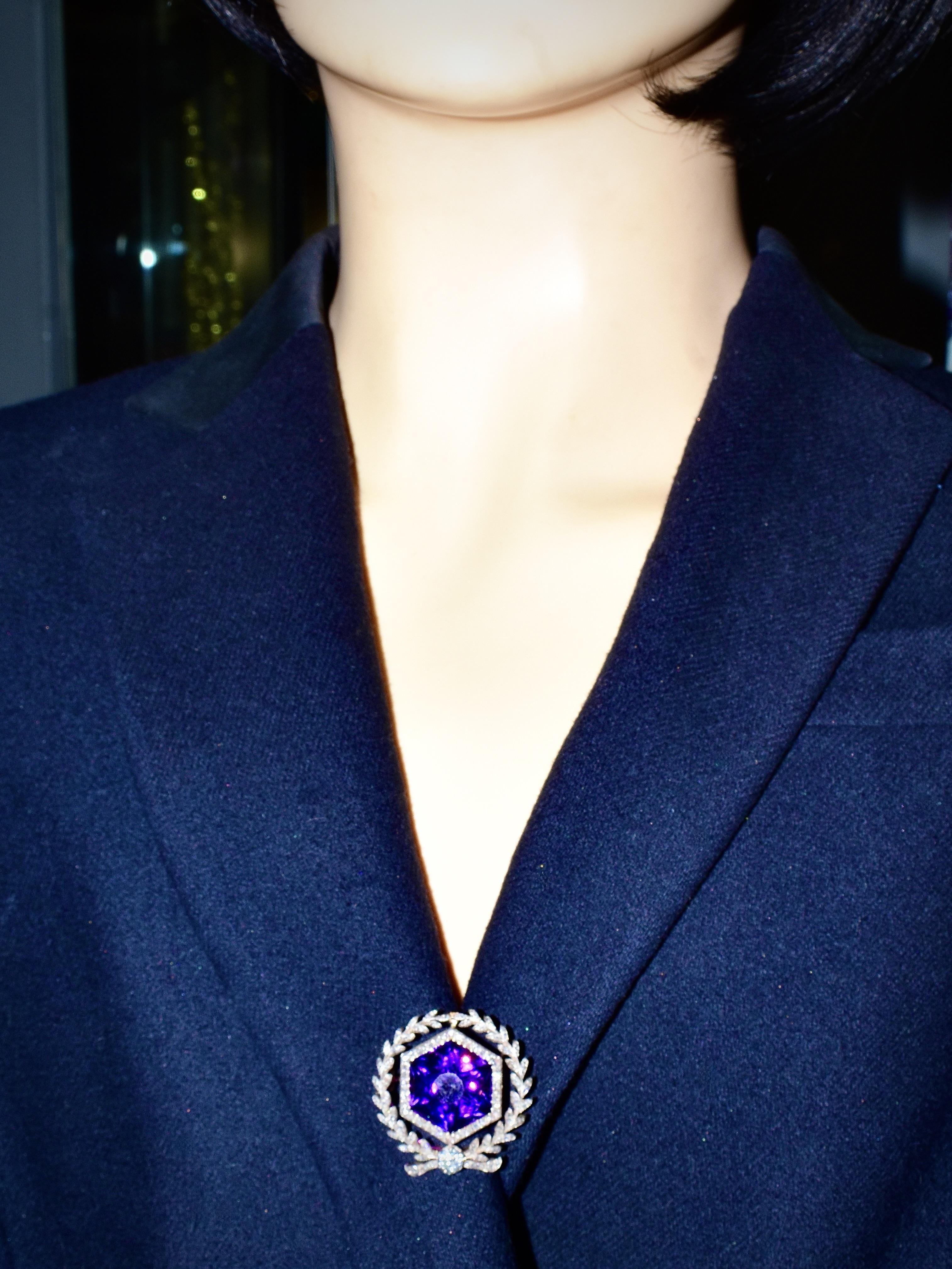 A Spectacular Large Siberian Amethyst and Diamond Pendant/Brooch, c. 1860 2