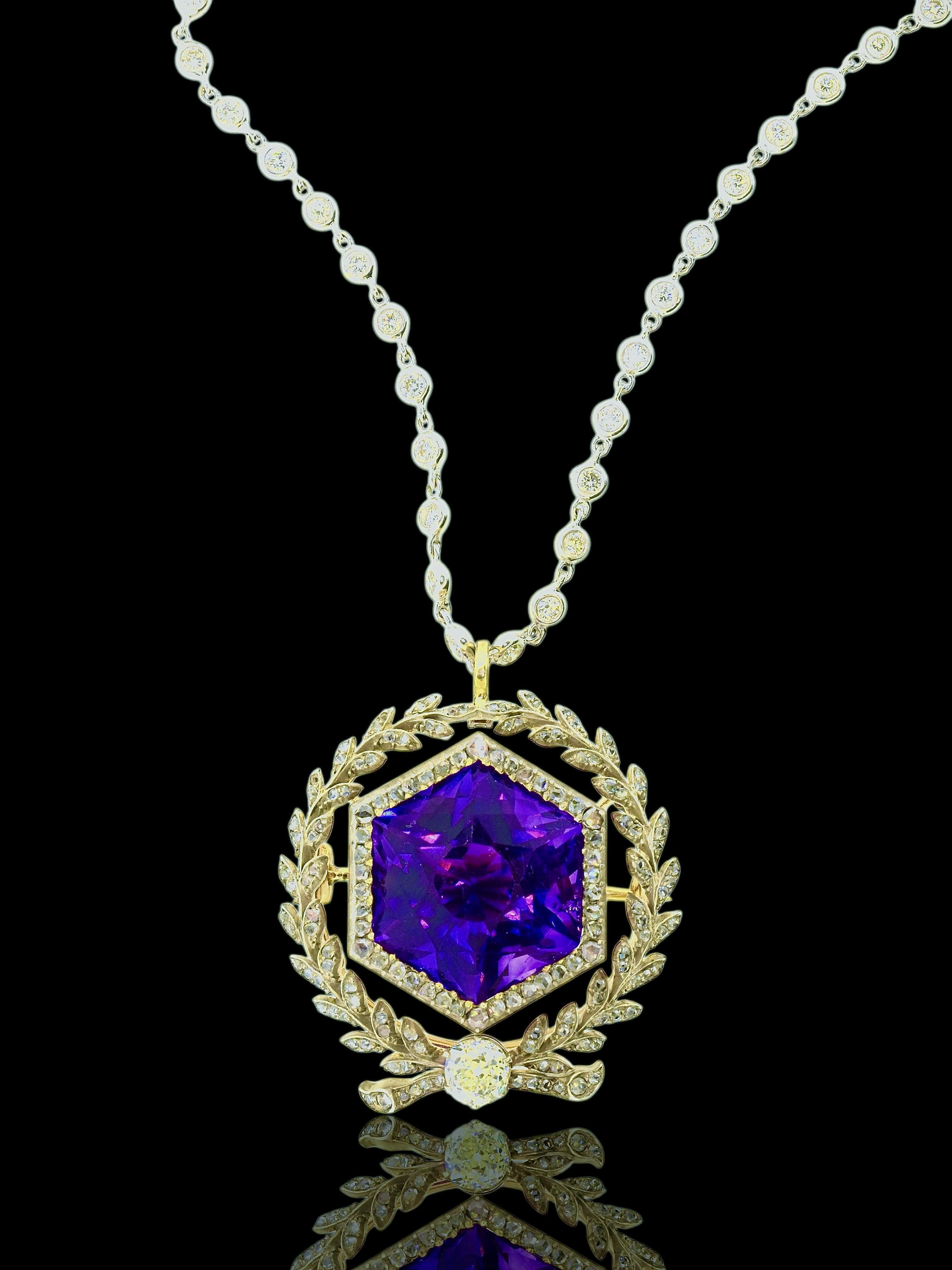 A Spectacular Large Siberian Amethyst and Diamond Pendant/Brooch, c. 1860 9