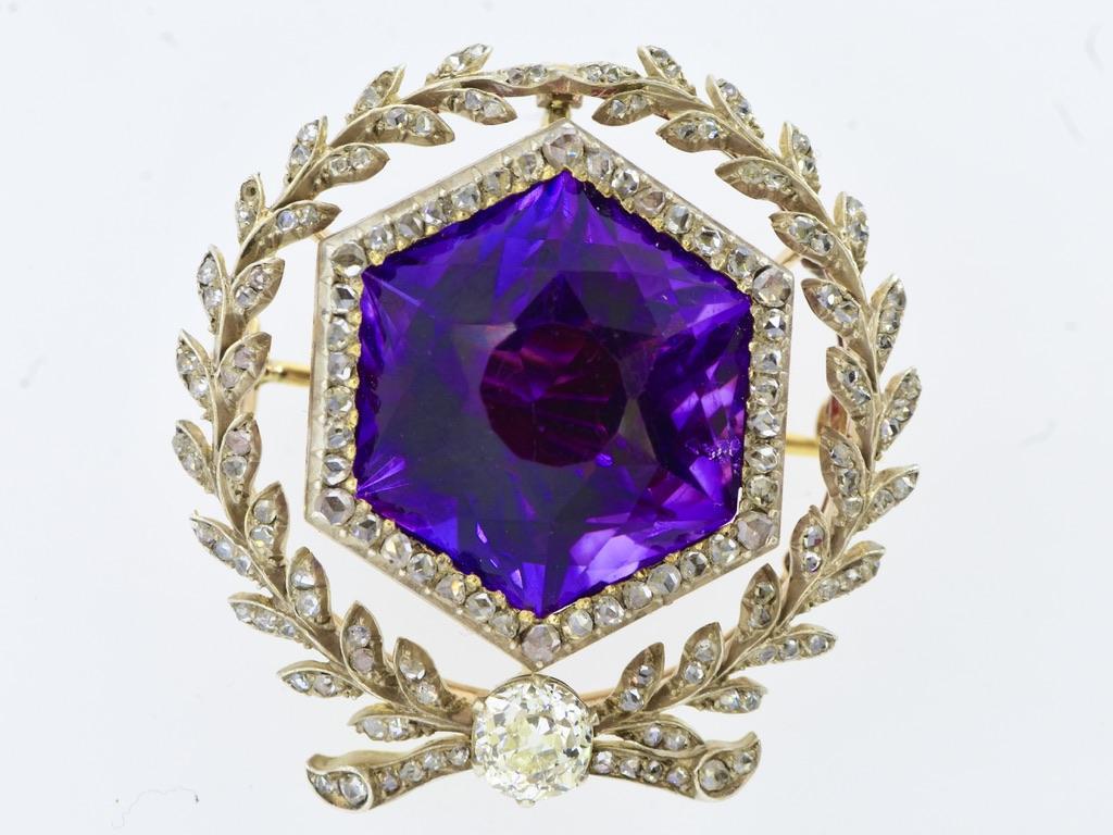 Victorian A Spectacular Large Siberian Amethyst and Diamond Pendant/Brooch, c. 1860 For Sale