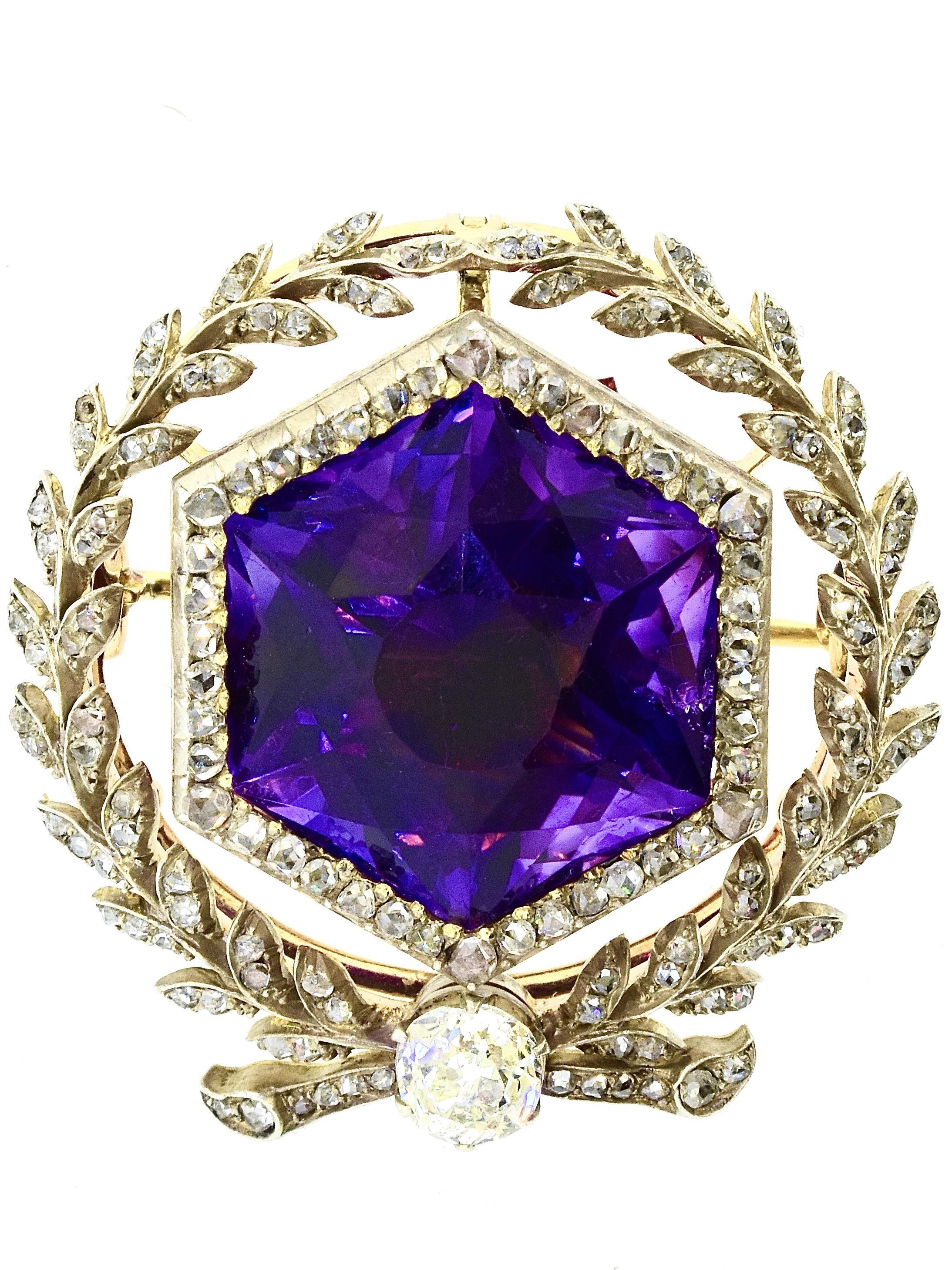 A Spectacular Large Siberian Amethyst and Diamond Pendant/Brooch, c. 1860 4