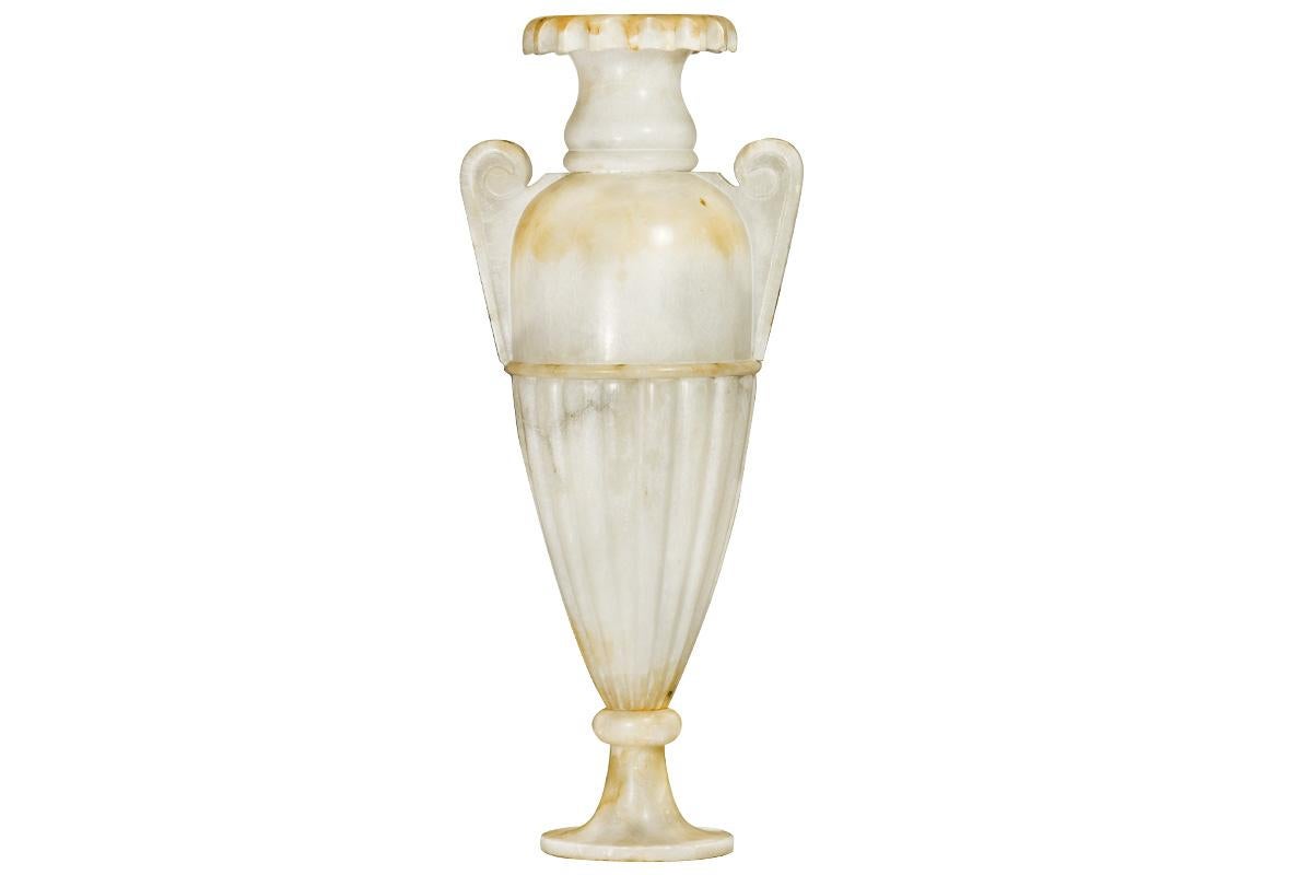 French Large Neoclassical Style Alabaster Amphora Lamp, Featuring Interior Light Sour