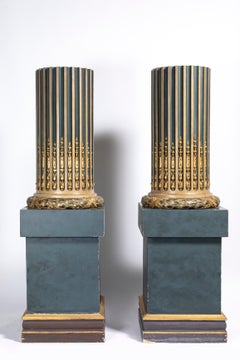 A Spectacular Pair of 19th Century Italian Painted and Gilt Columnar Pedestals