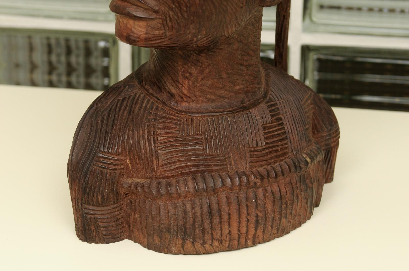 Spectacular Pair of Hand Carved Mahogany Tribal Busts, circa 1930 1
