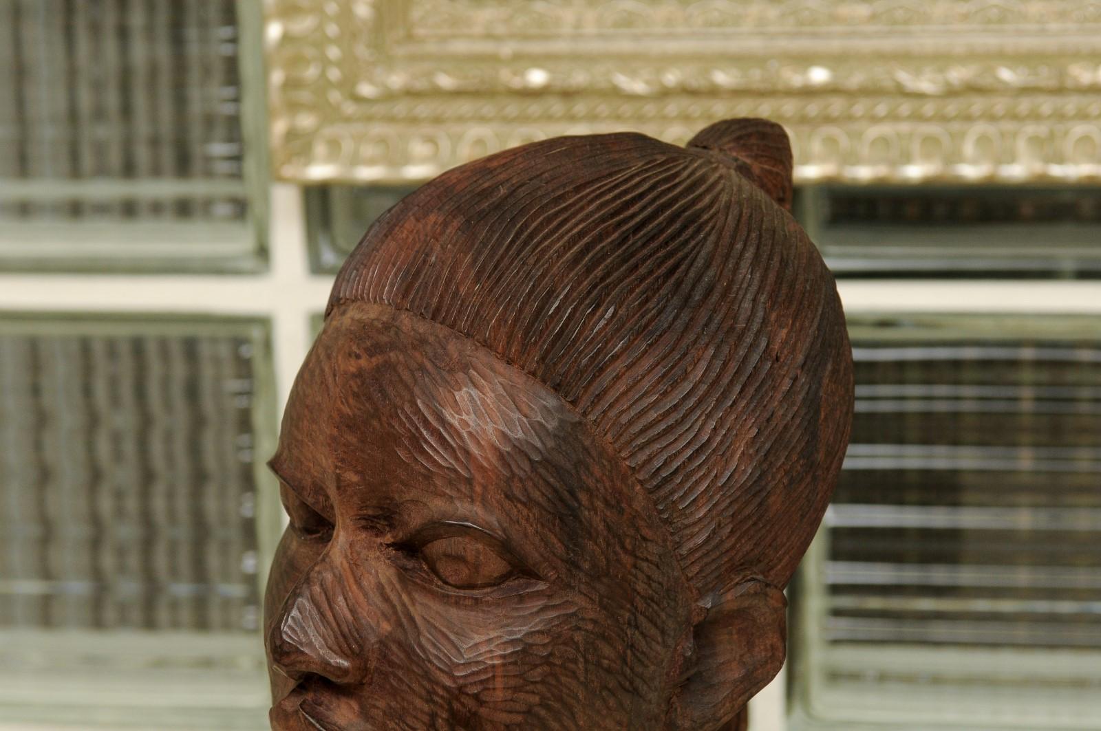 Spectacular Pair of Hand Carved Mahogany Tribal Busts, circa 1930 3
