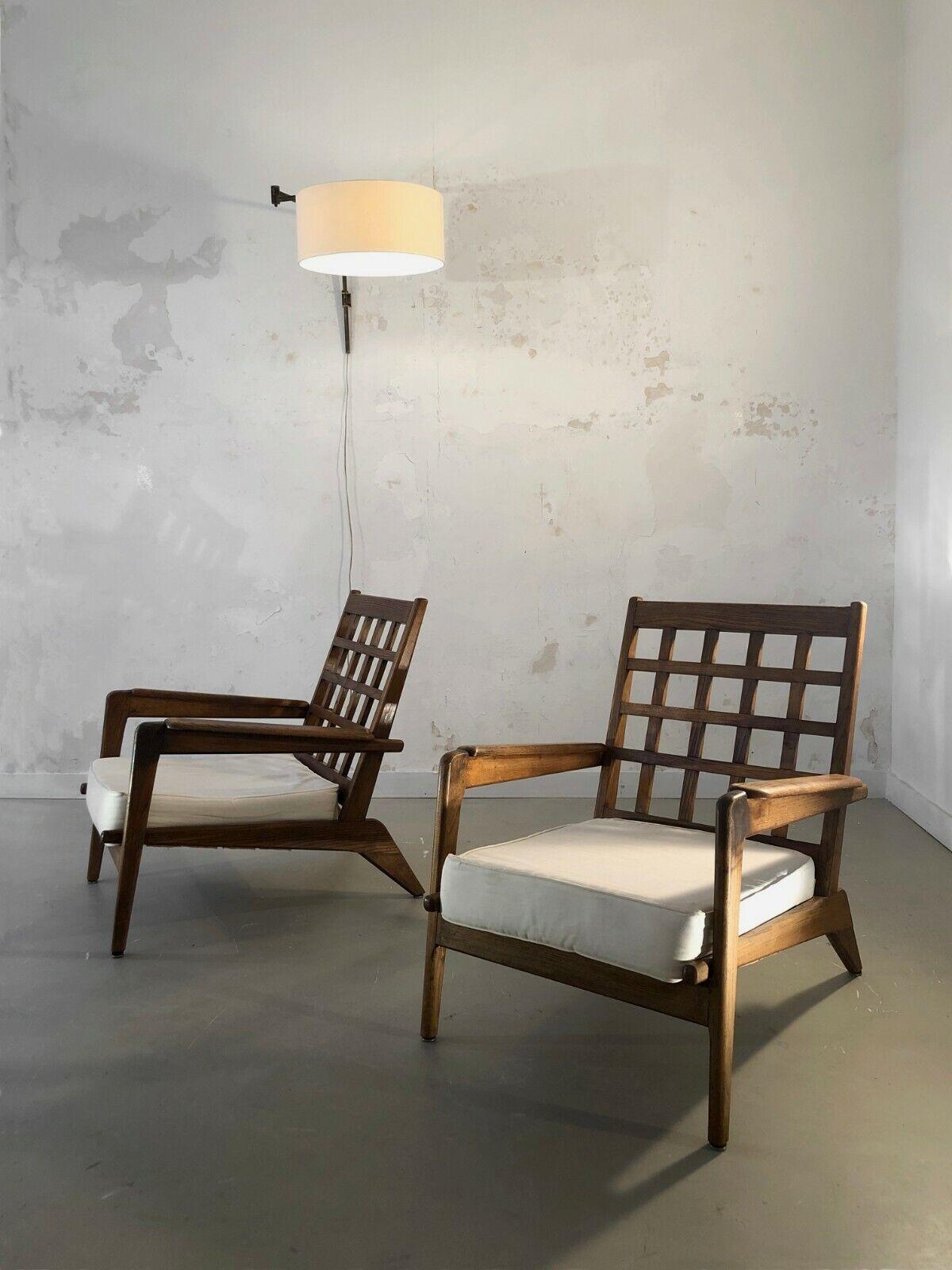 French 2 MODERNIST Oak ARMCHAIRS in RENE GABRIEL & PIERRE GUARICHE Style, France 1950