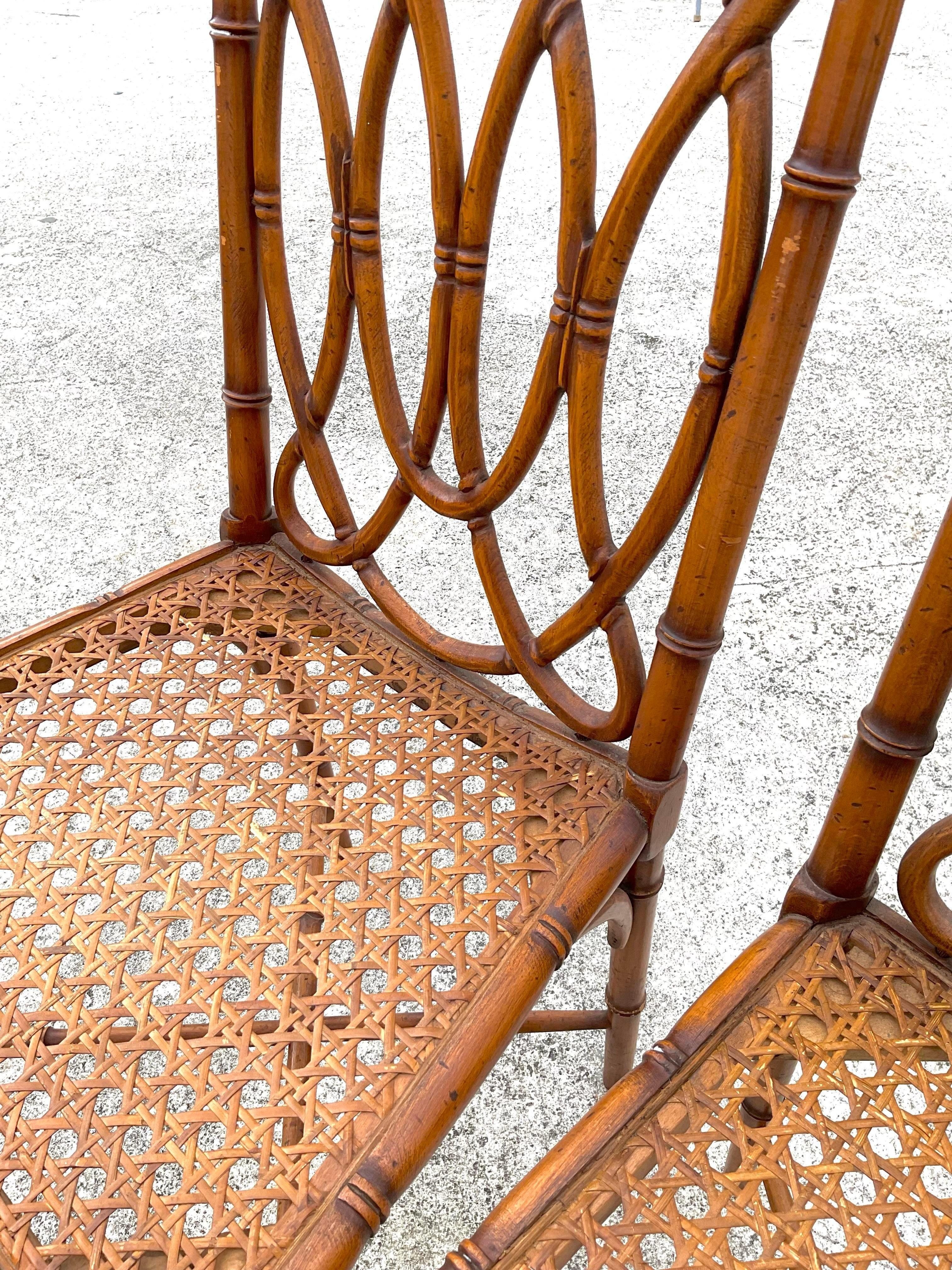 Vintage Coastal Italian Carved Bamboo Dining Chairs - Pair In Good Condition In west palm beach, FL