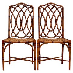 Vintage Coastal Italian Carved Bamboo Dining Chairs - Pair