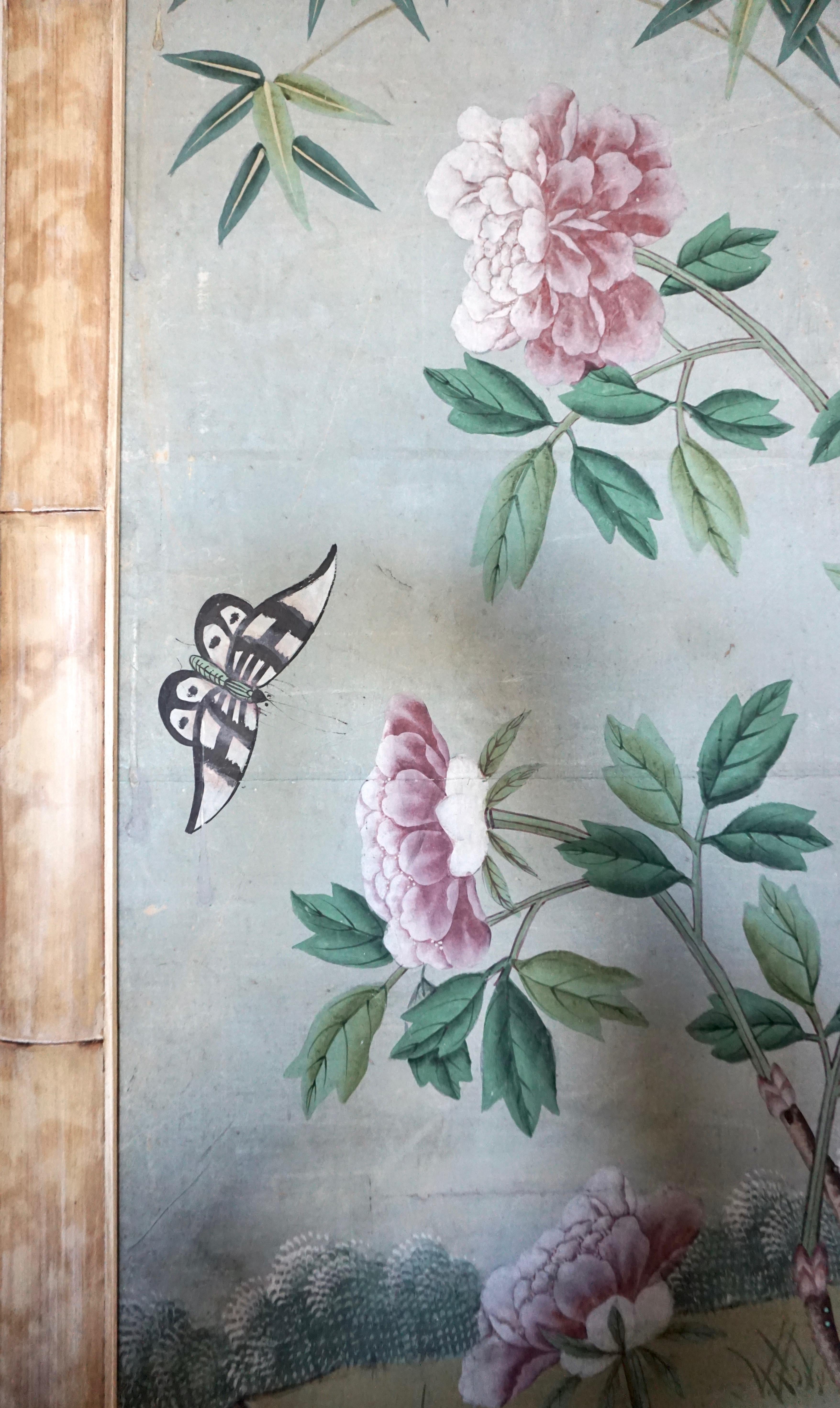 19th Century A Spectacular Set of 4 Antique Chinese Export Hand-Painted Wallpaper Panels