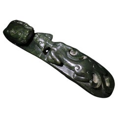 A Spinach-Green Jade 'Chilong' Belt Hook, Qing Dynasty