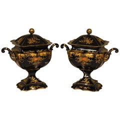 Splendid Pair of Regency Tole Chestnut Urns