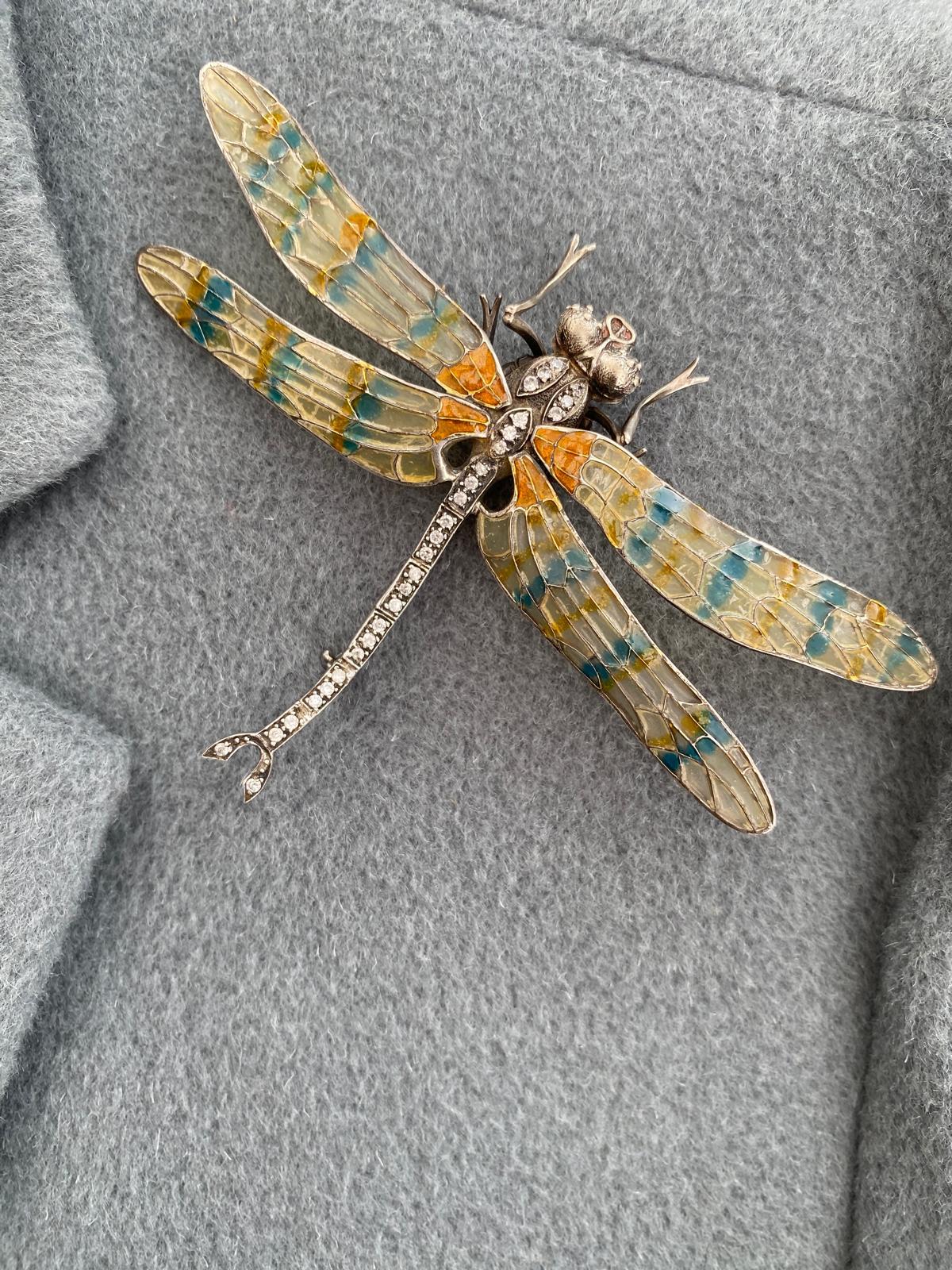 A splendid plique a jour sterling silver and enamel 'dragonfly' brooch, 1970s For Sale 6