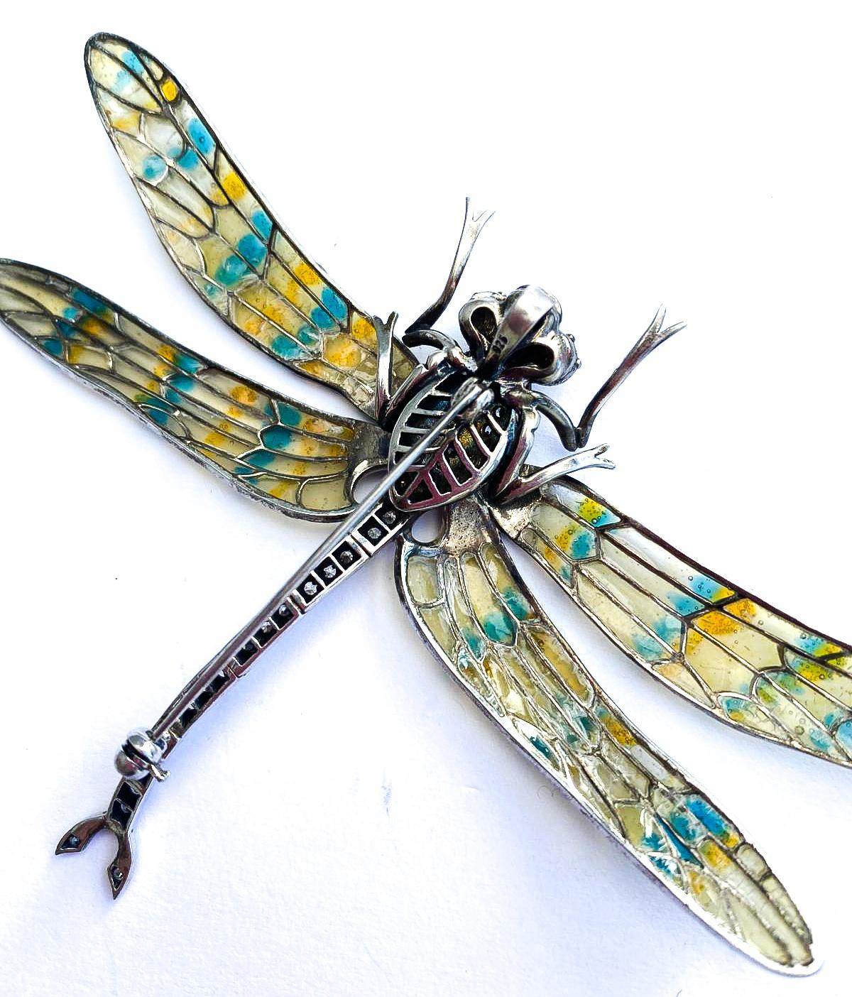 A splendid plique a jour sterling silver and enamel 'dragonfly' brooch, 1970s For Sale 7