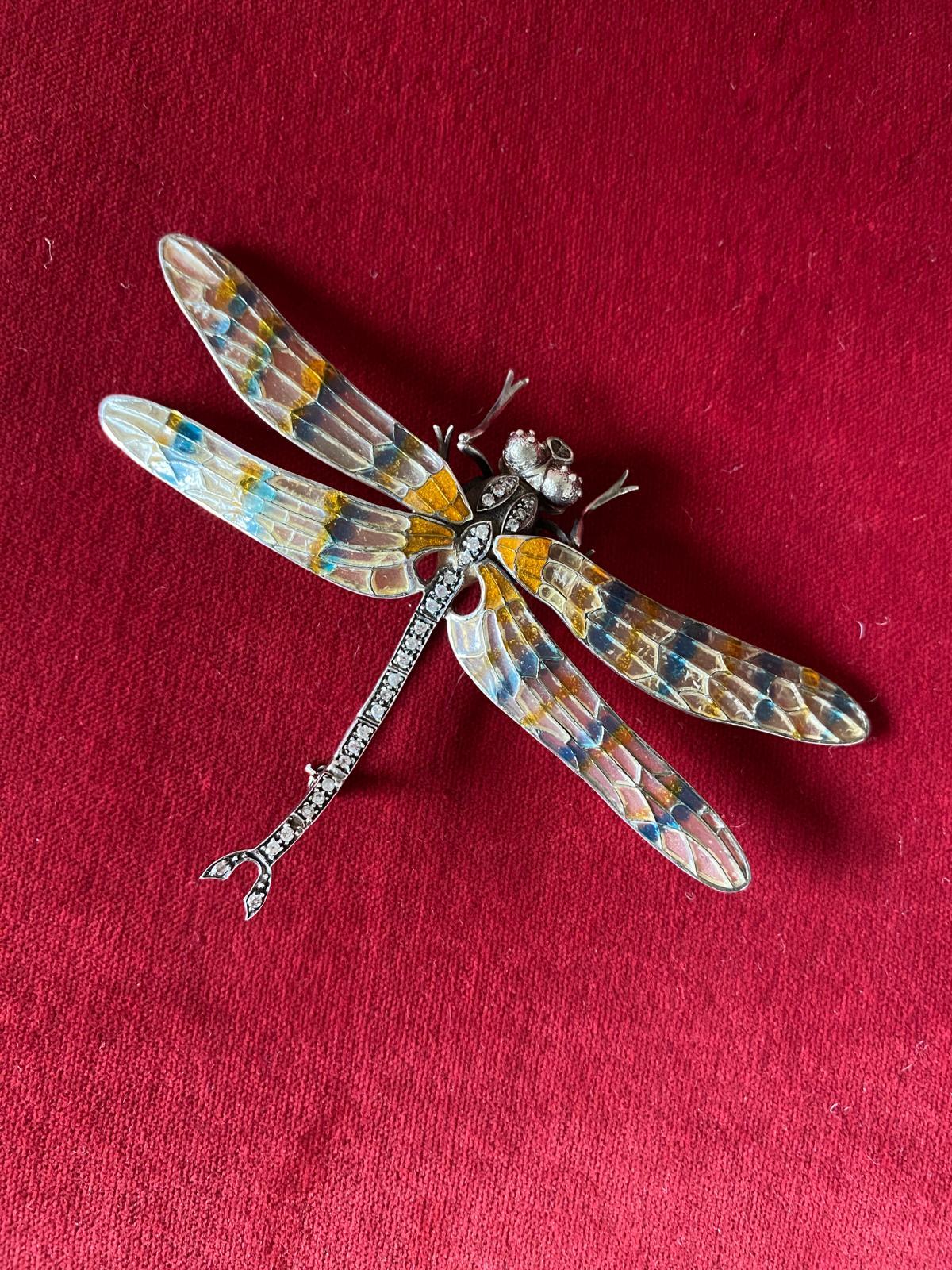 A splendid plique a jour sterling silver and enamel 'dragonfly' brooch, 1970s For Sale 9