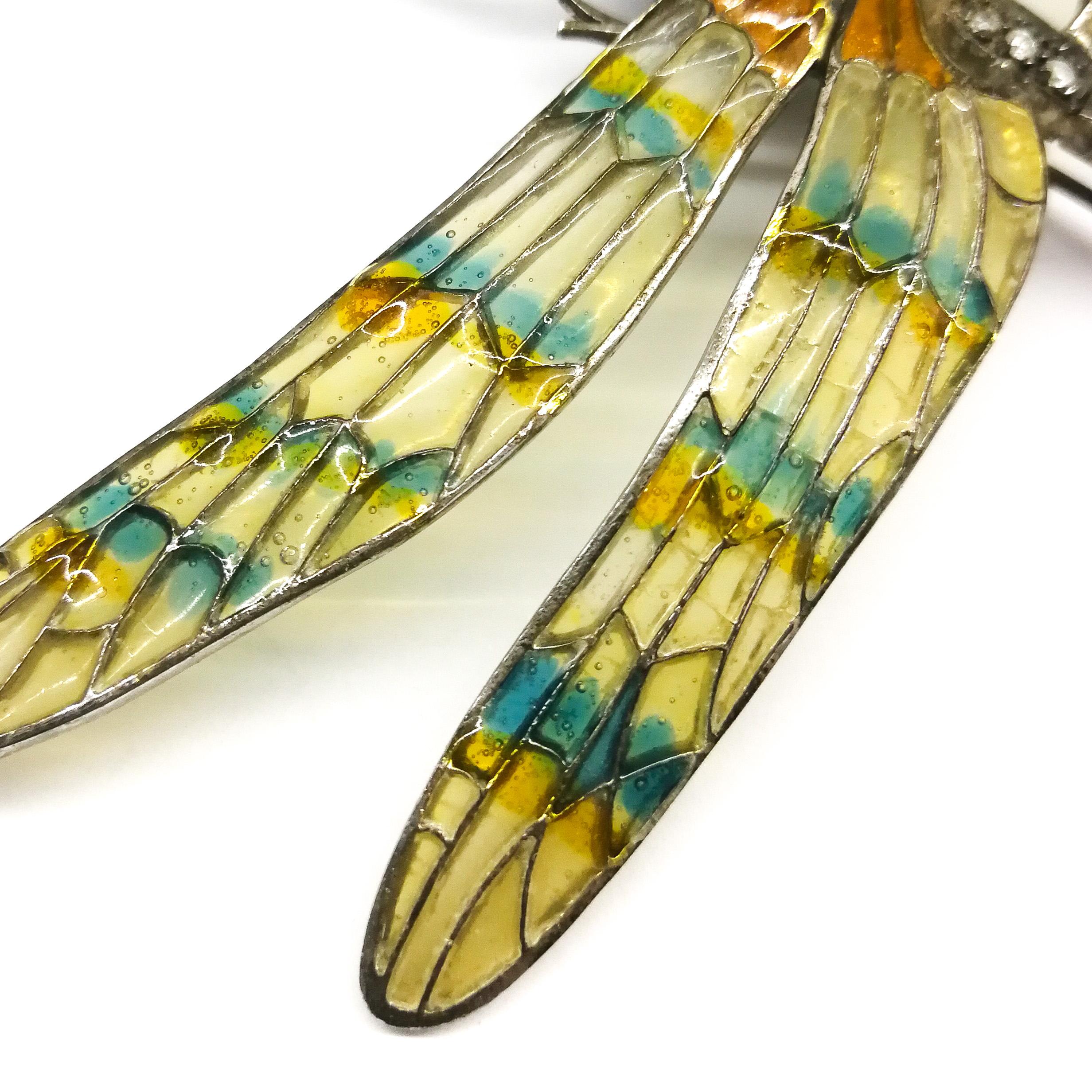 A splendid plique a jour sterling silver and enamel 'dragonfly' brooch, 1970s For Sale 1