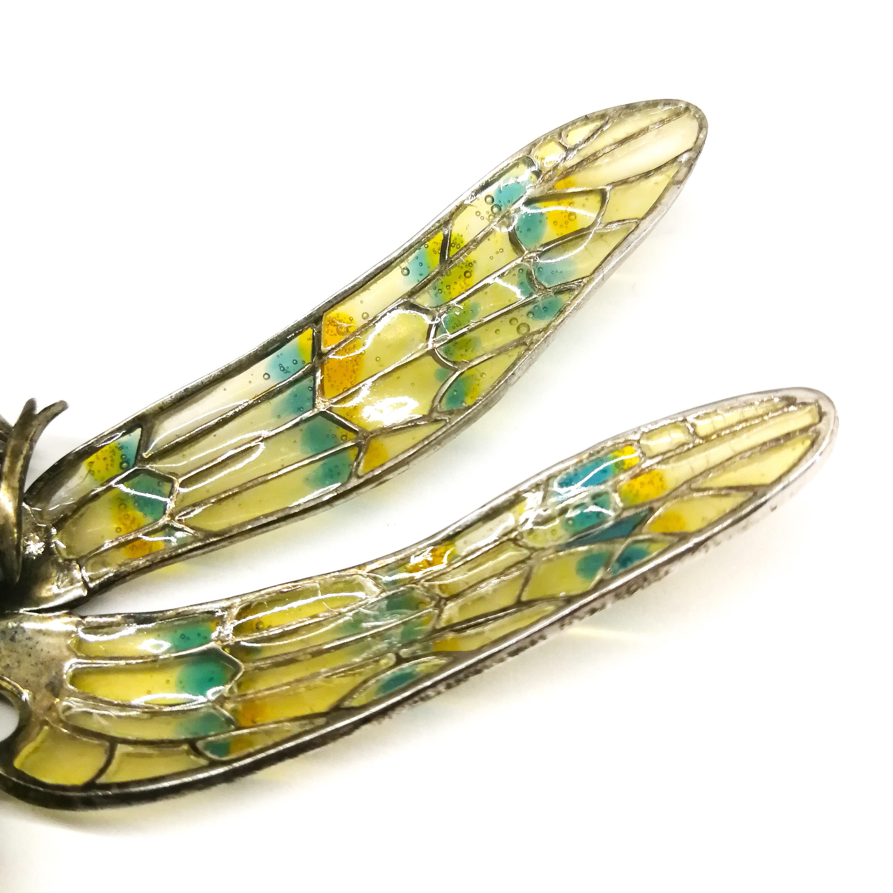 A splendid plique a jour sterling silver and enamel 'dragonfly' brooch, 1970s For Sale 3