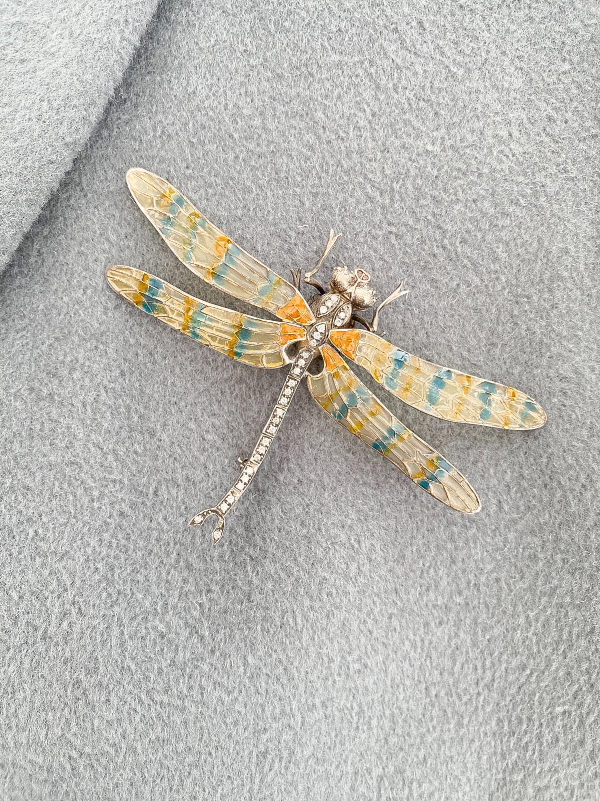 A splendid plique a jour sterling silver and enamel 'dragonfly' brooch, 1970s For Sale 4