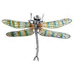 A splendid plique a jour sterling silver and enamel 'dragonfly' brooch, 1970s