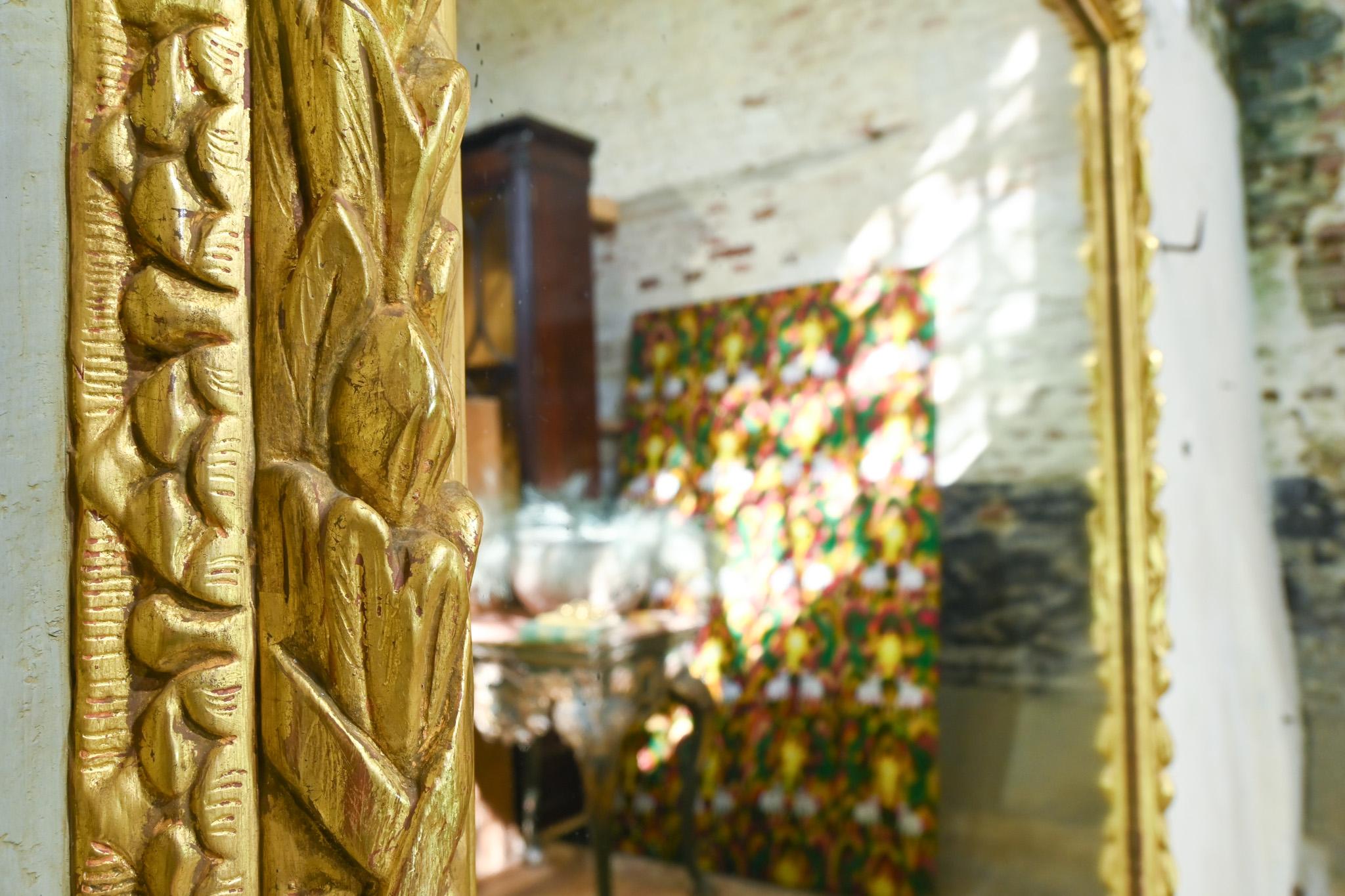 Giltwood A Square 18th Century Swedish Painted Overmantel Mirror For Sale