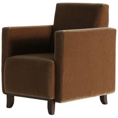 A Square Armed Club Chair, Upholstered in Pure Mohair