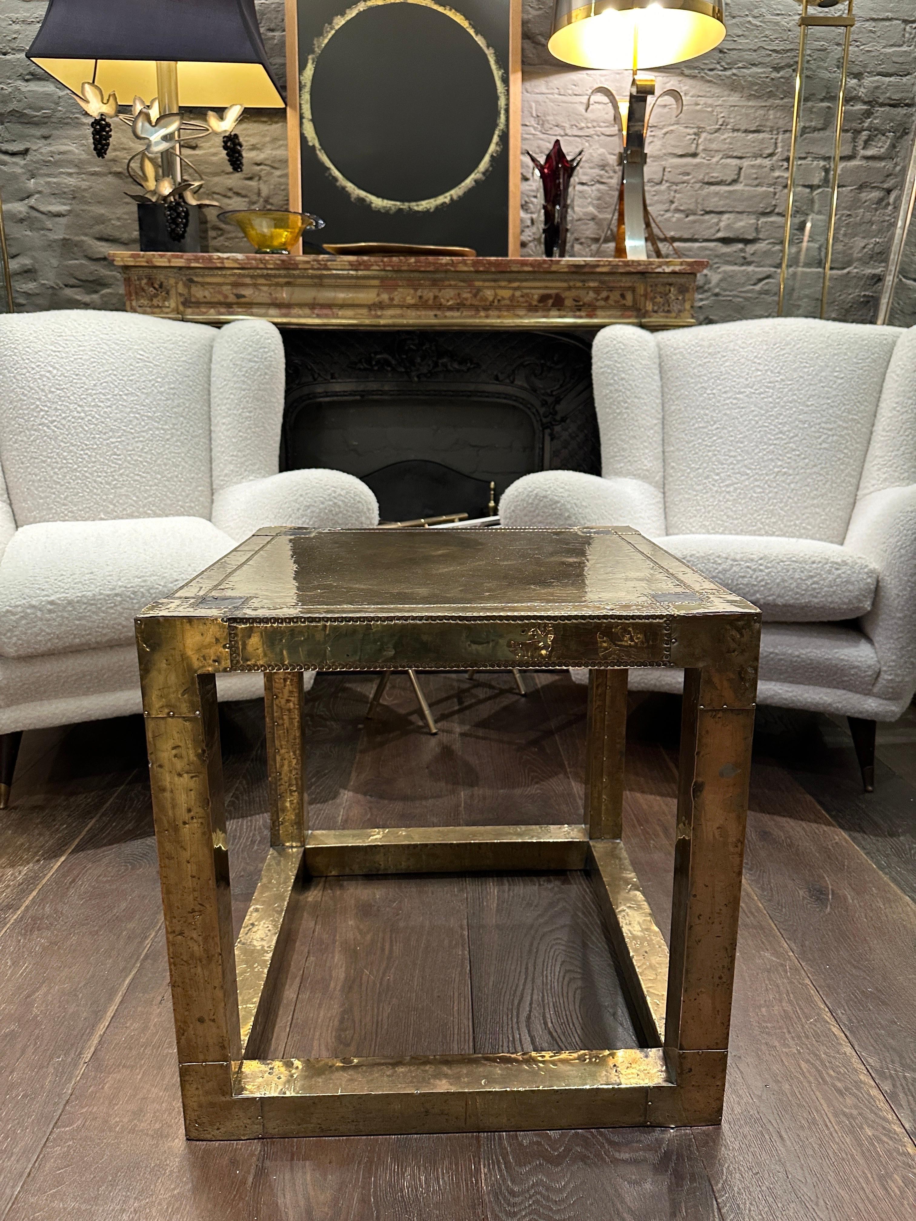 A Square Brass Table By R Dubarry  For Sale 4