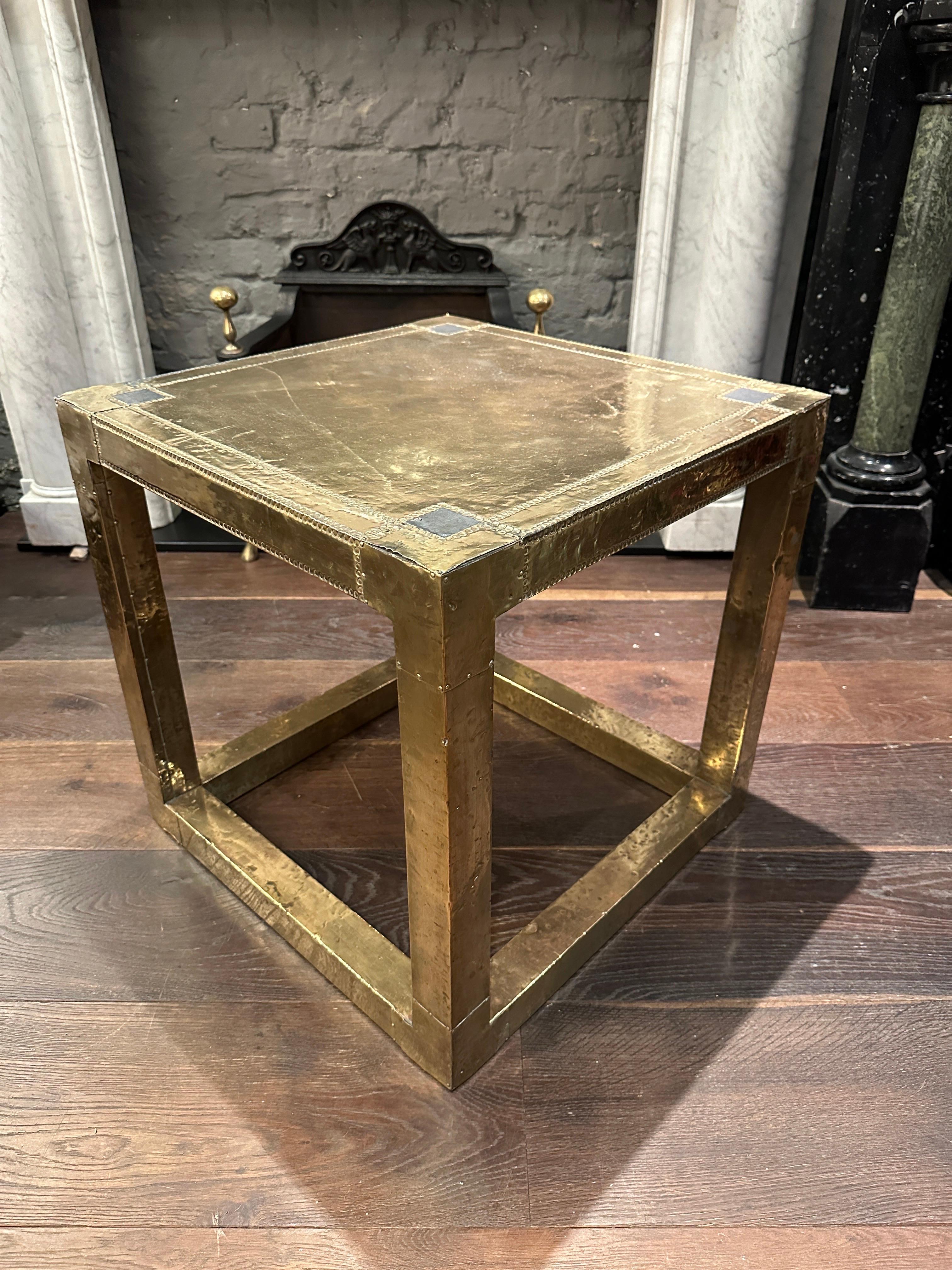 Hollywood Regency A Square Brass Table By R Dubarry  For Sale