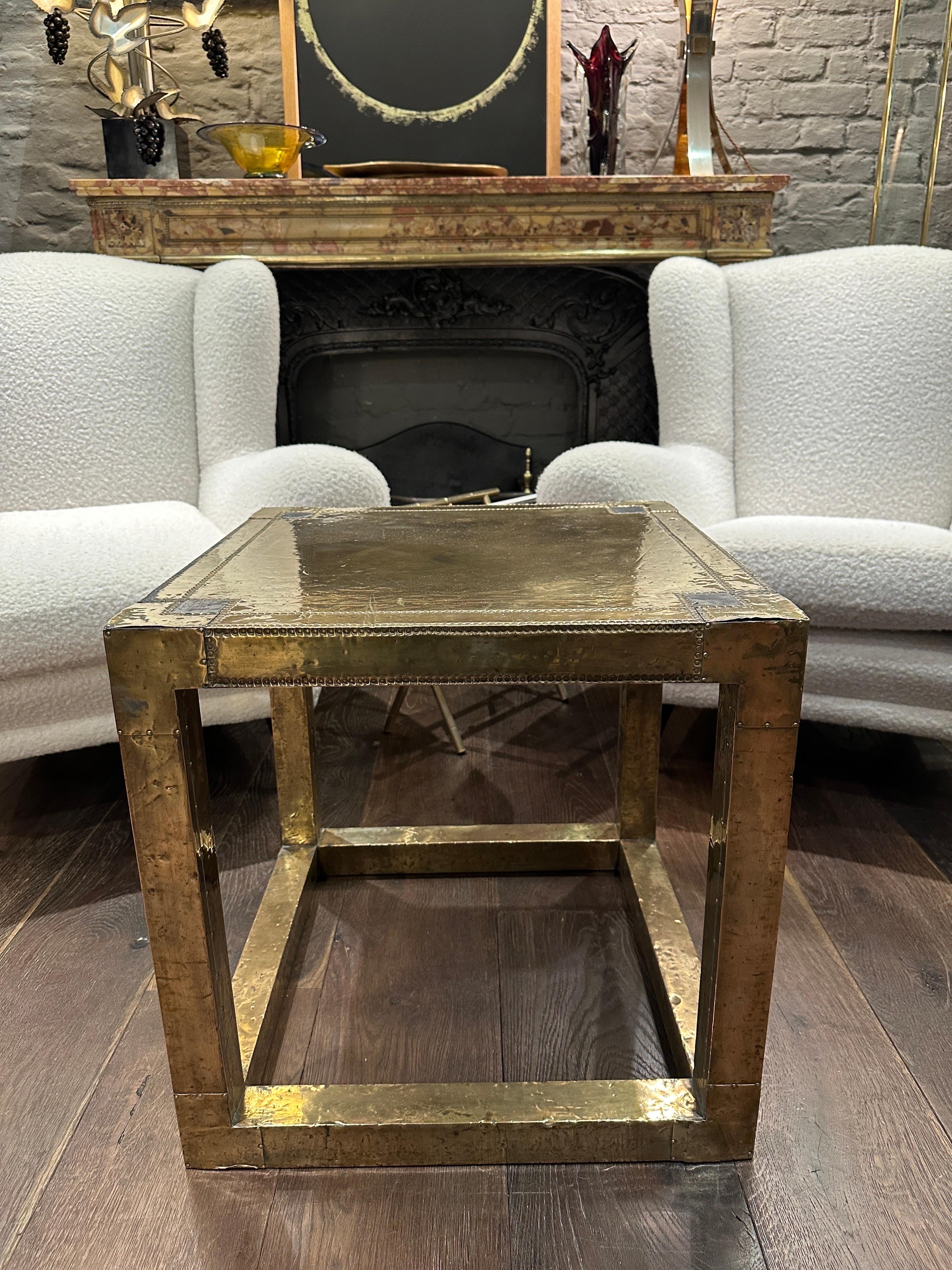 Spanish A Square Brass Table By R Dubarry  For Sale