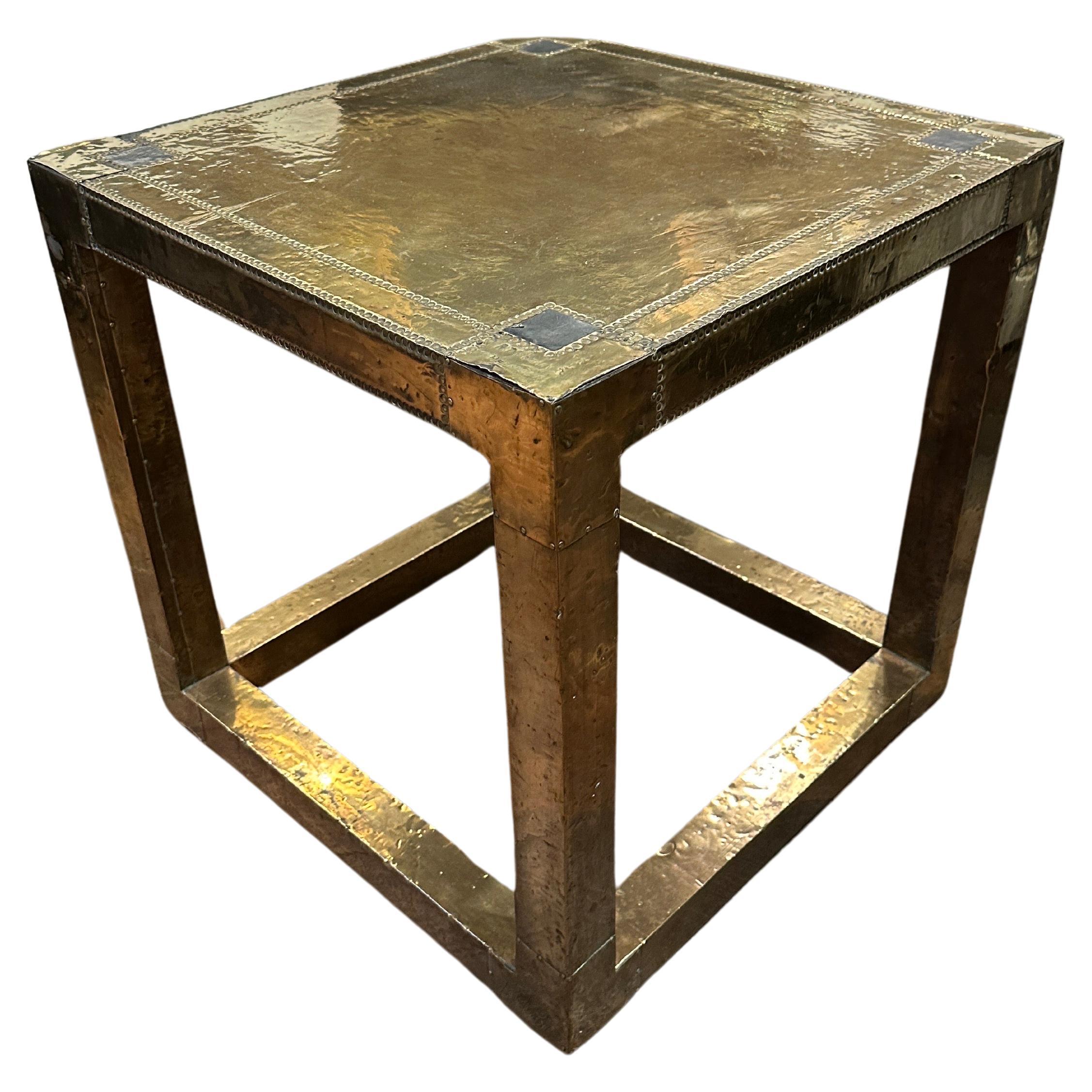 A Square Brass Table By R Dubarry  For Sale