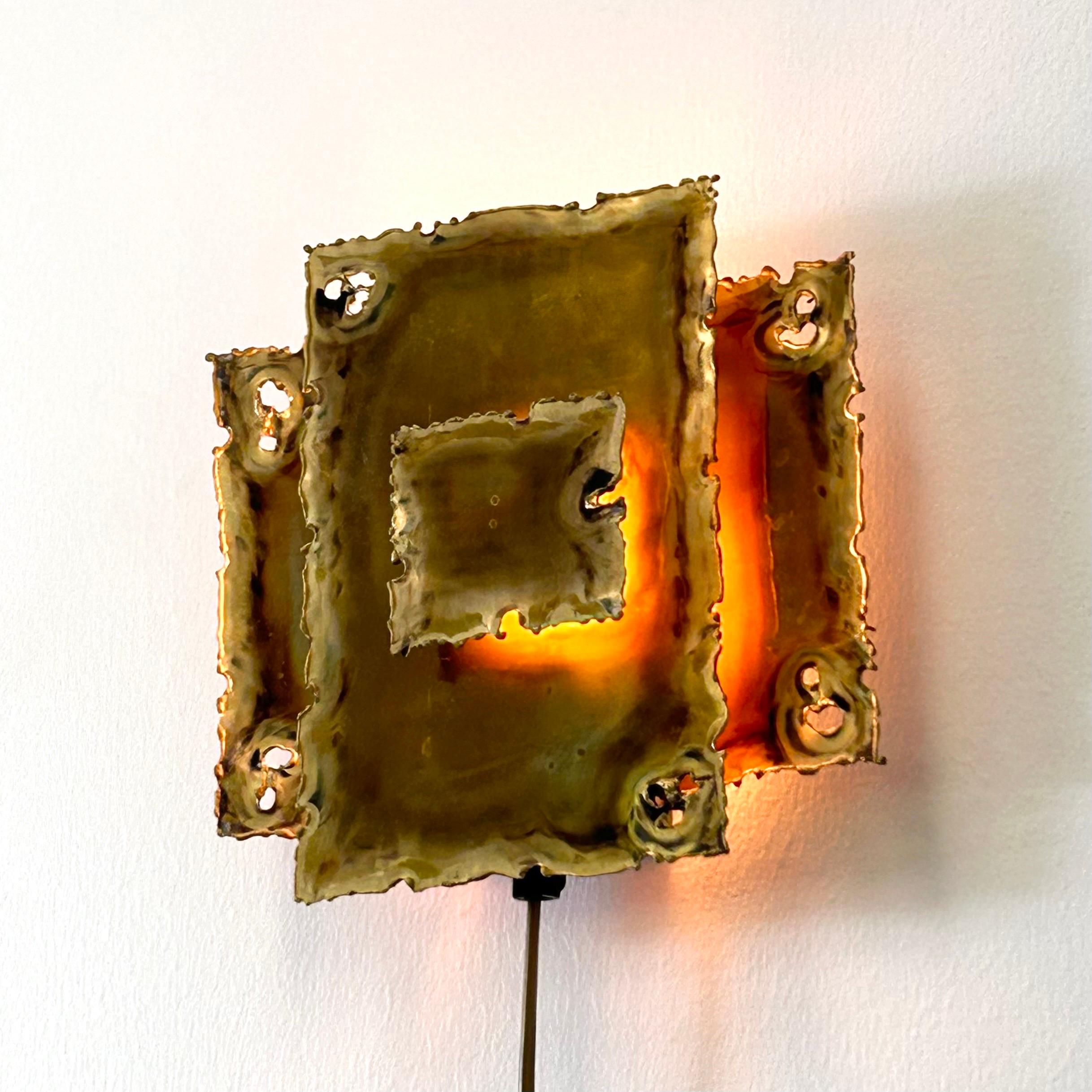 Mid-20th Century A Square Brass Wall Lamp by Svend Aage Holm Sorensen, 1960s, Denmark For Sale