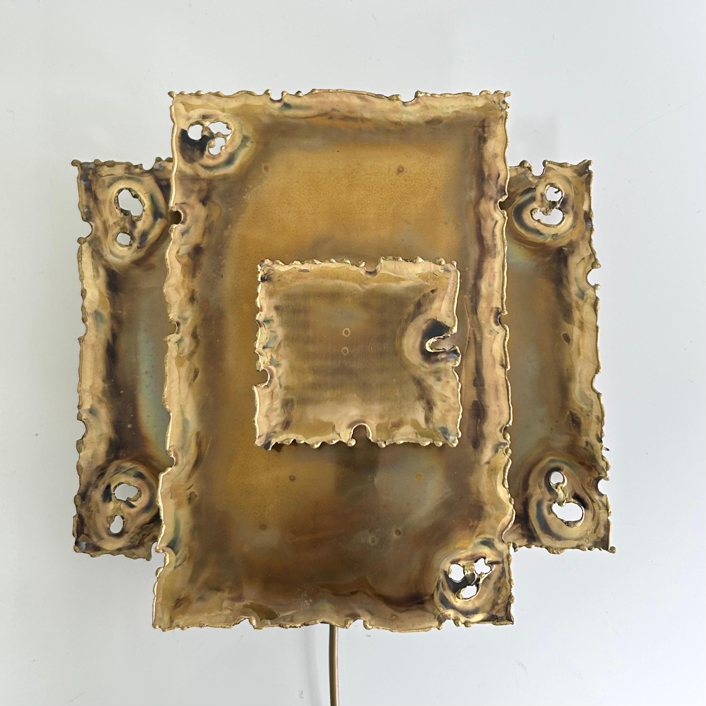 Metal A Square Brass Wall Lamp by Svend Aage Holm Sorensen, 1960s, Denmark For Sale