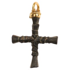 A "Square" Bronze Cross (pendant) with 21K Gold Bail