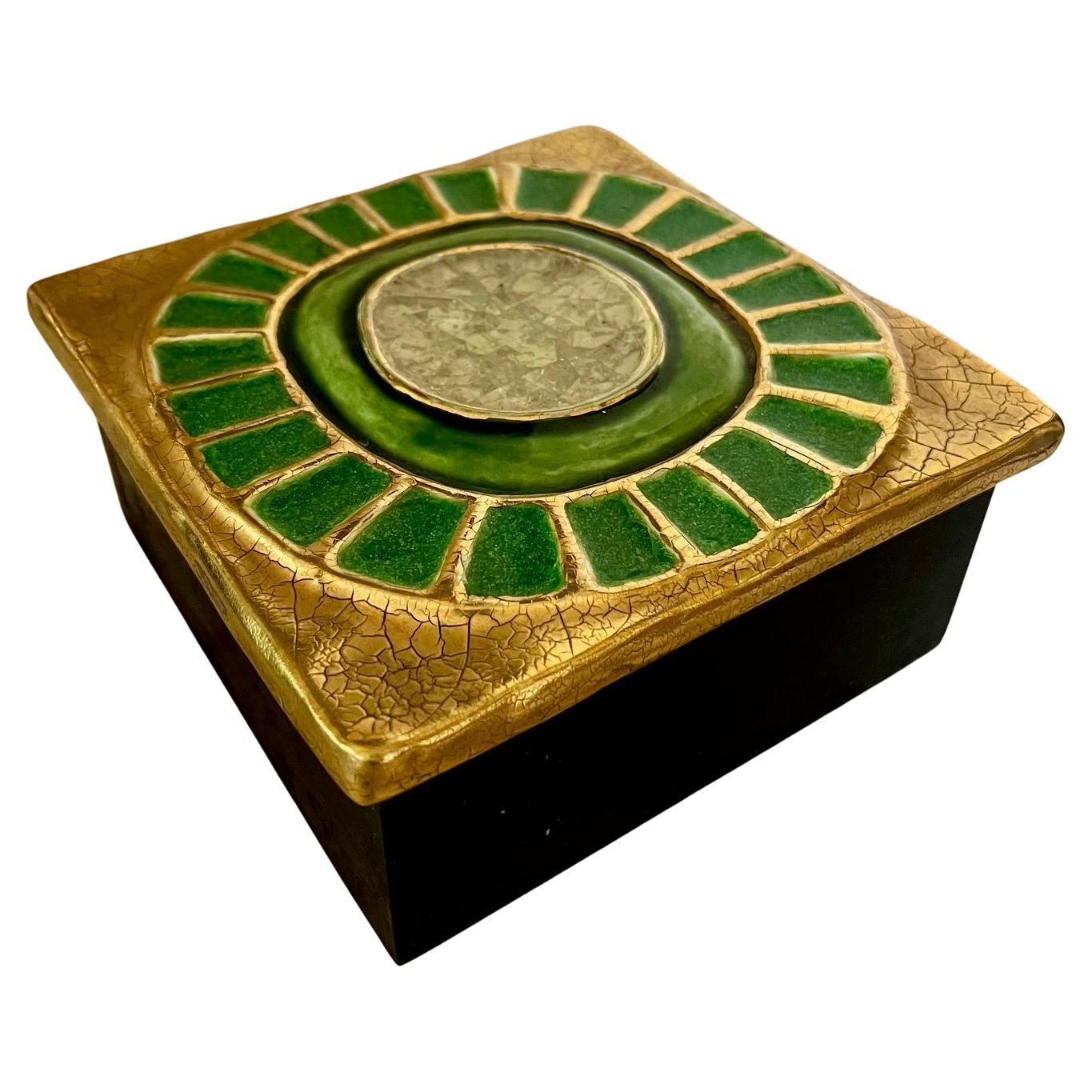 A square ceramic box, by Mithé Espelt. France, 1970