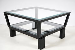 Square Coffee Table with Glass Top Black Wood Frame
