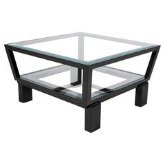 Tavolino quadrato con piano in vetro e struttura in Wood nero
