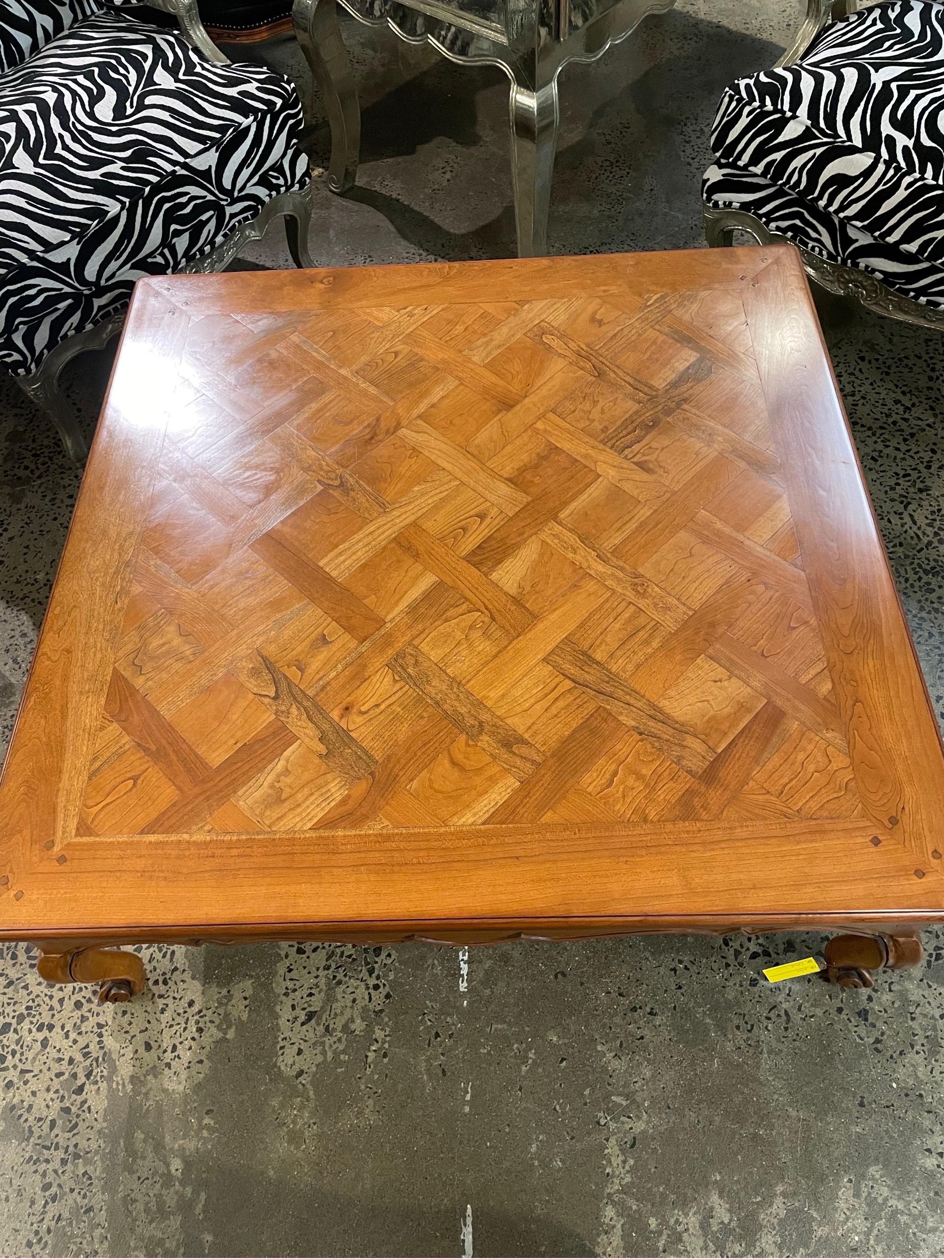 Cherry A Square French Provincial Style Parquetry Coffee Table For Sale
