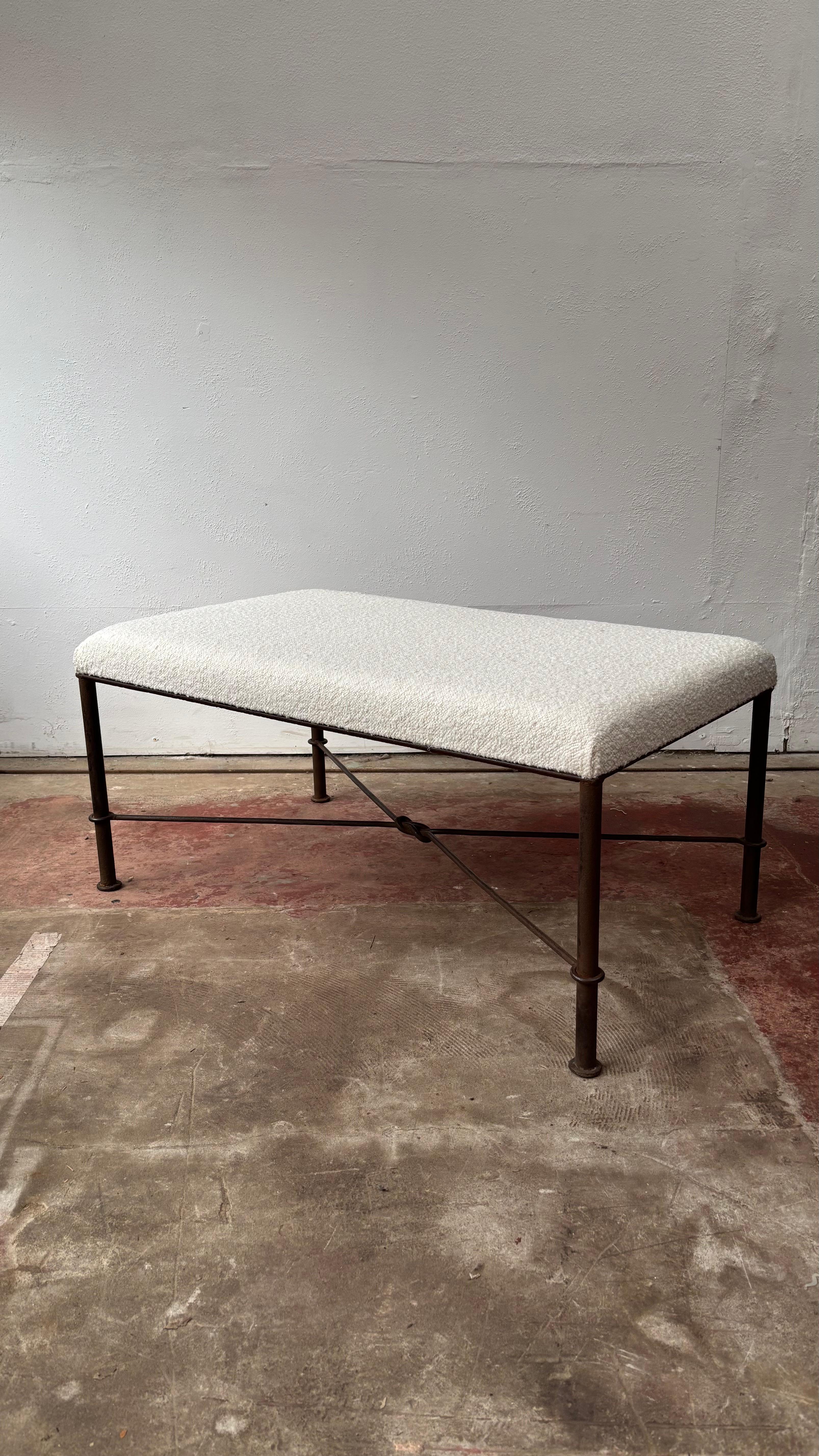 Mid-Century Modern A Squared Footstool / Bench Seat With Iron Frame For Sale