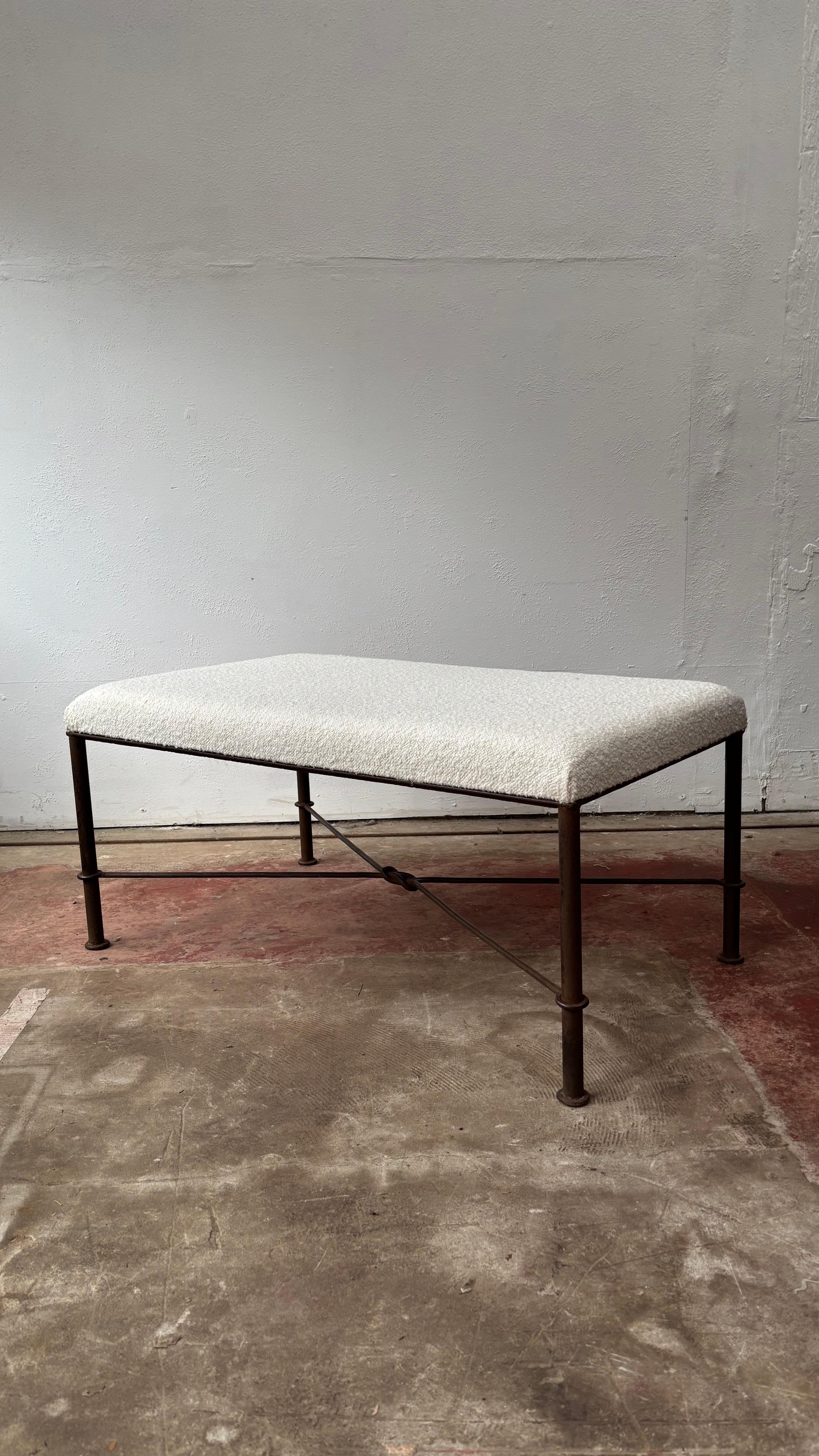 French A Squared Footstool / Bench Seat With Iron Frame For Sale