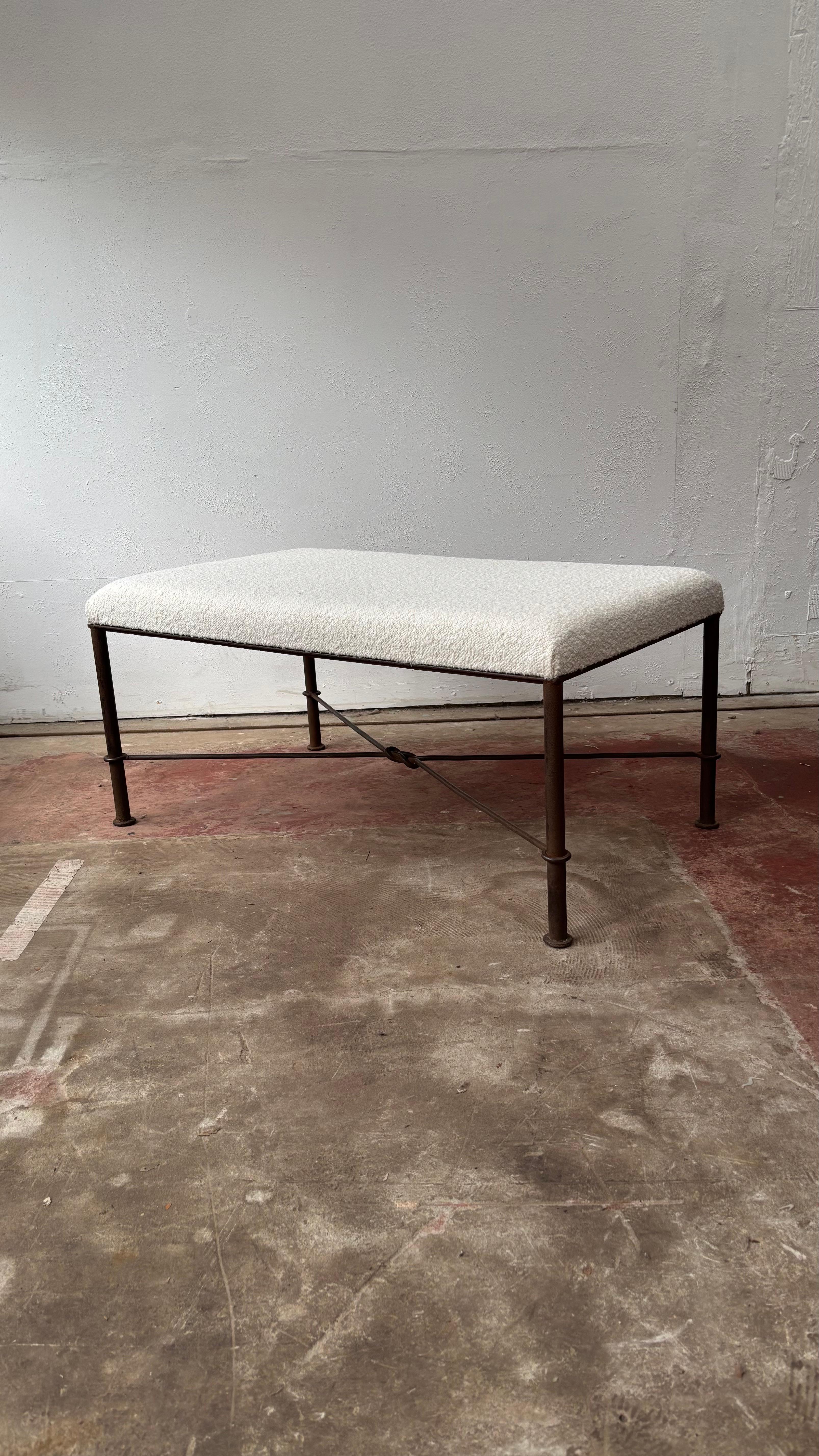 A Squared Footstool / Bench Seat With Iron Frame In Good Condition For Sale In Sherborne, GB
