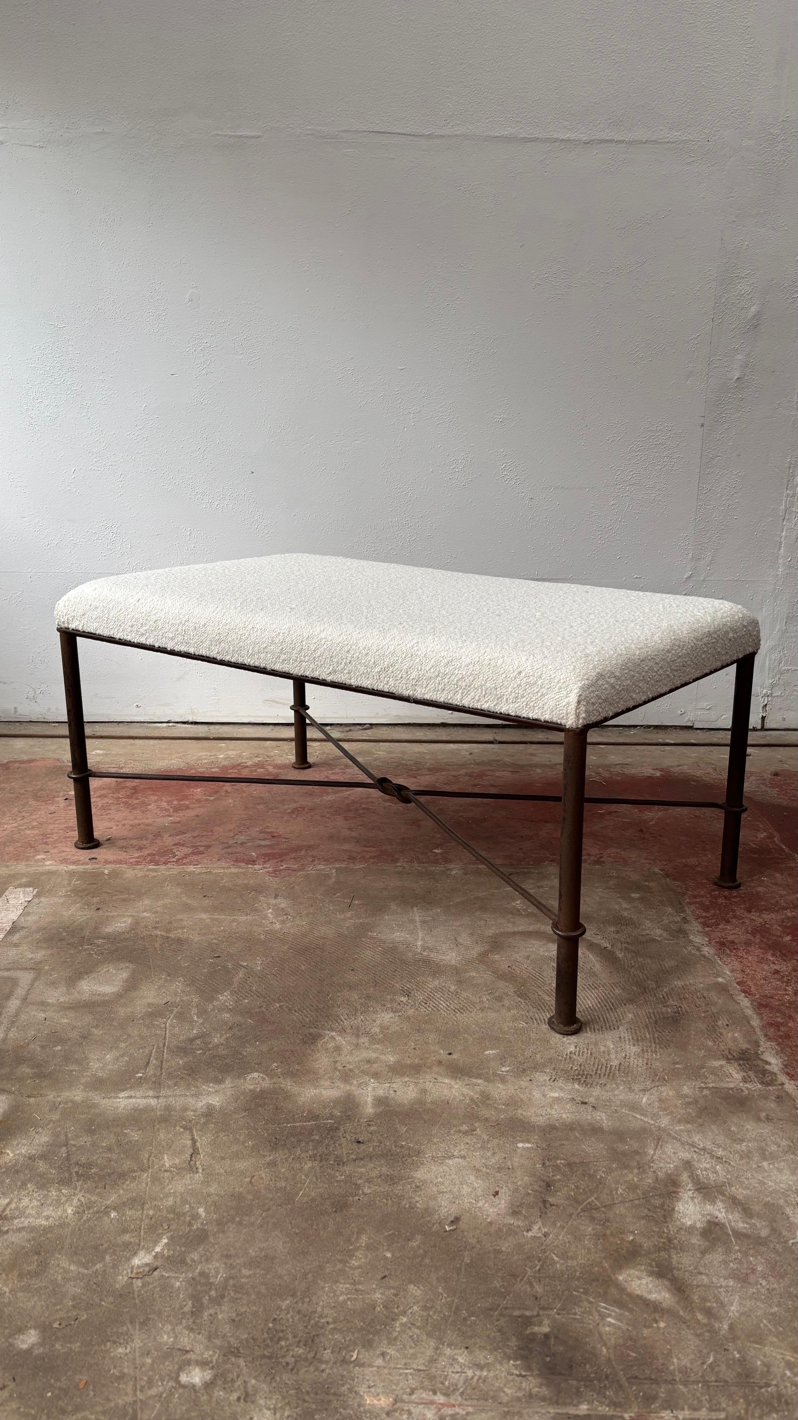 20th Century A Squared Footstool / Bench Seat With Iron Frame For Sale