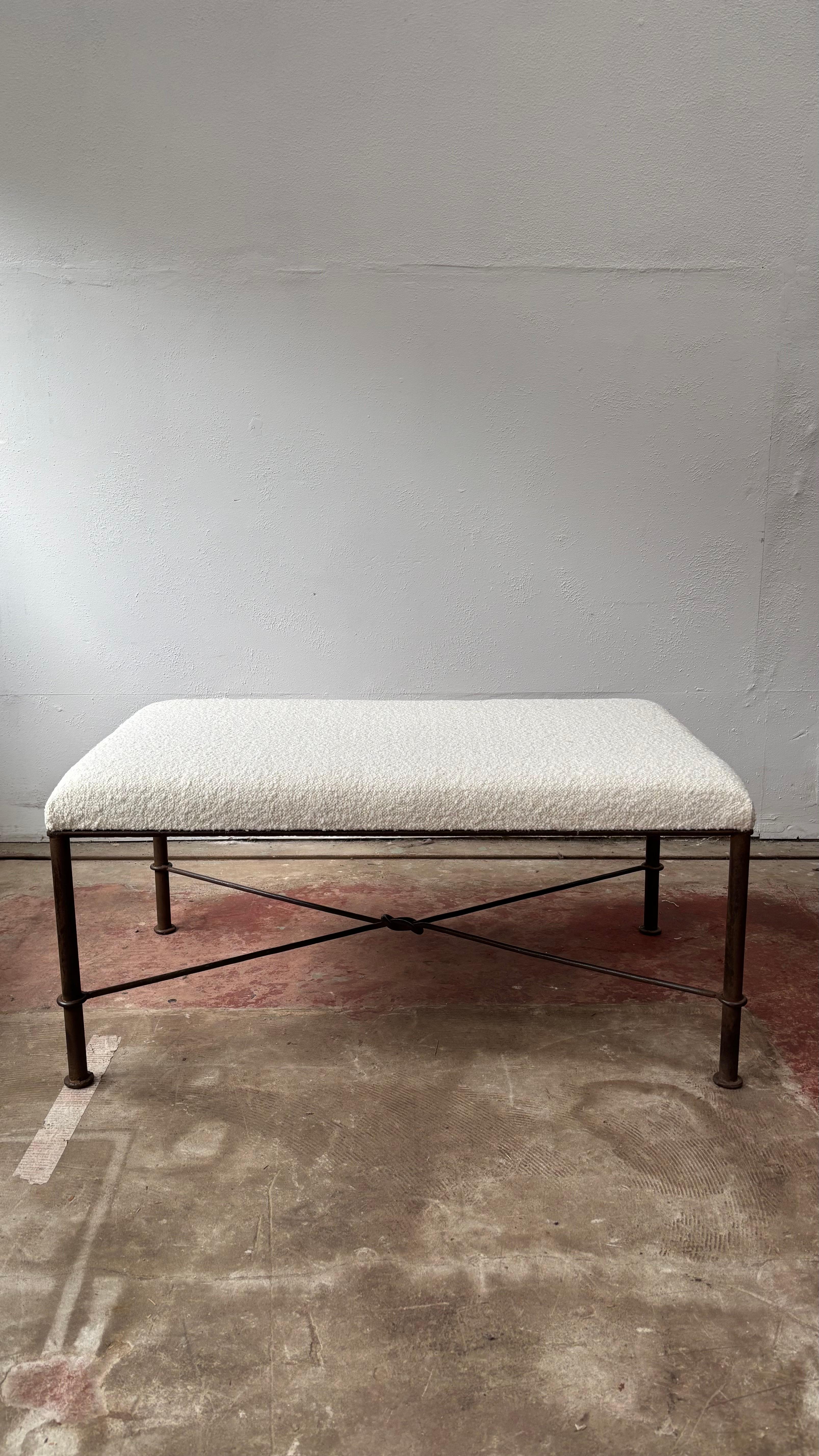 A Squared Footstool / Bench Seat With Iron Frame For Sale 1