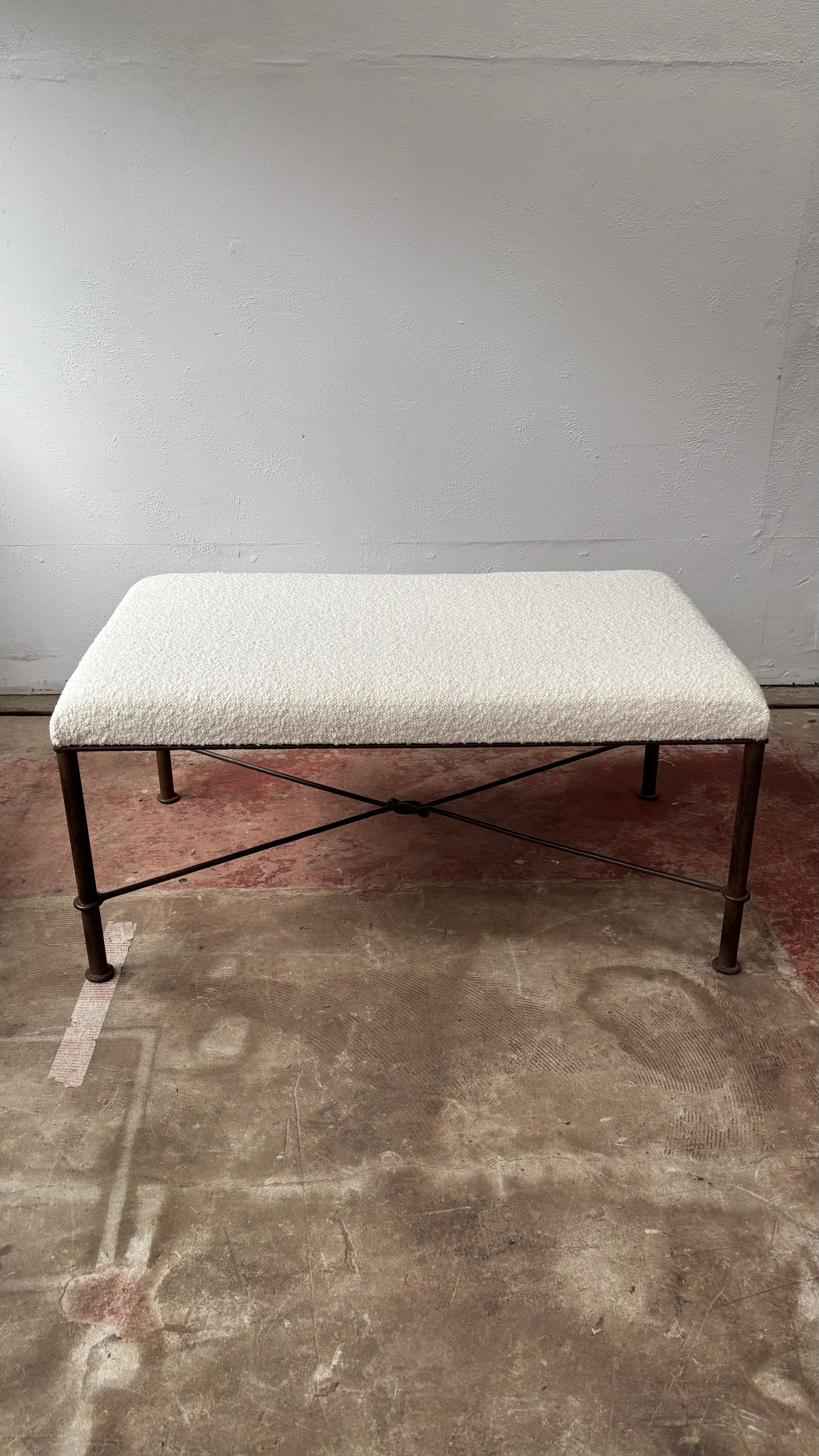 A Squared Footstool / Bench Seat With Iron Frame For Sale 2