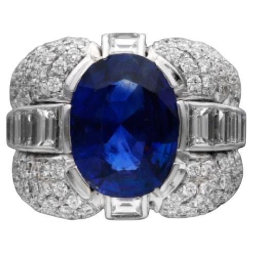 SSEF Swiss Certified 6.09 Cts Burmese Sapphire and Diamond Ring 