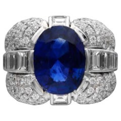 SSEF Swiss Certified 6.09 Cts Burmese Sapphire and Diamond Ring 