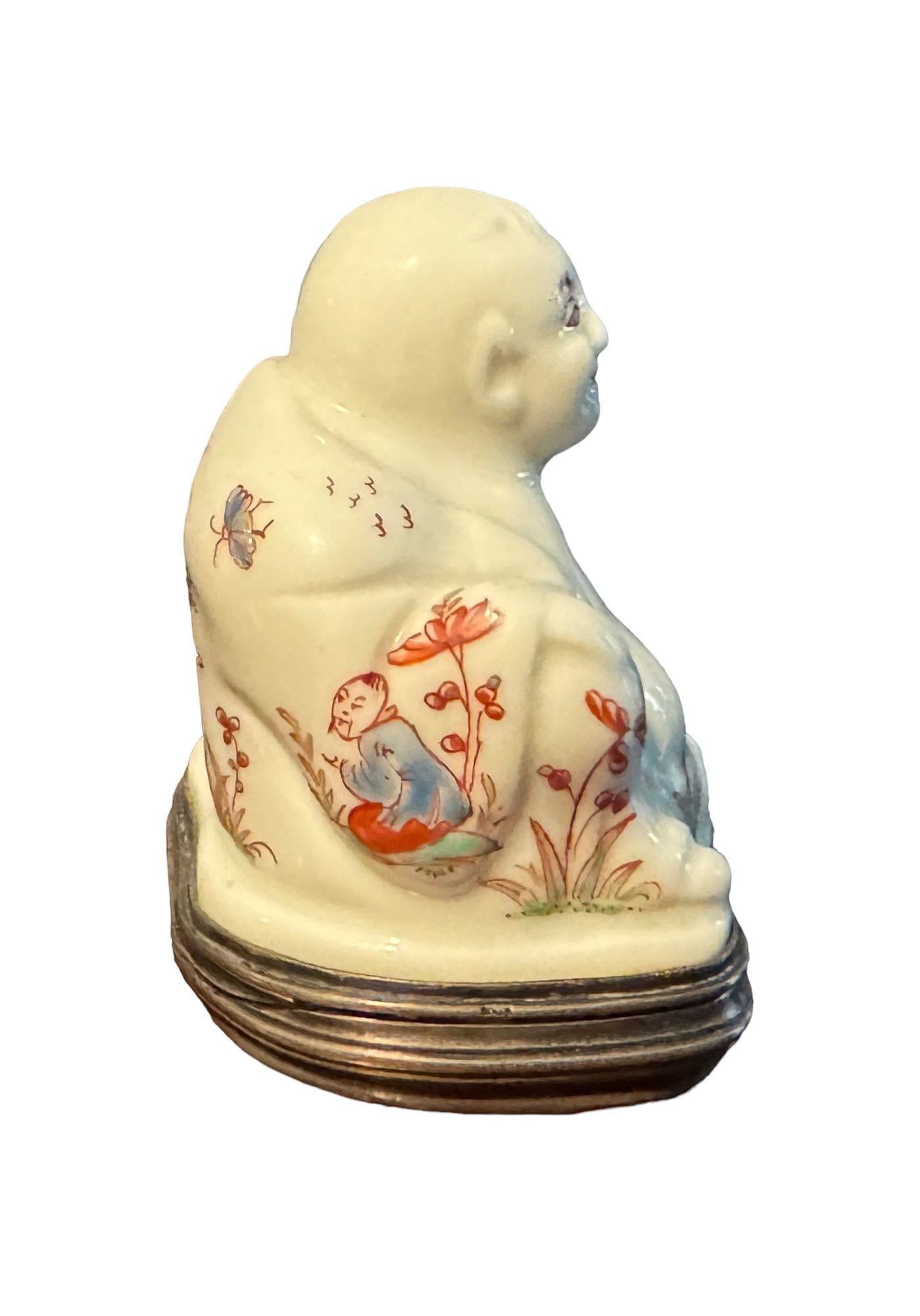 Cast A St. Cloud Silver Mounted Snuff Box depicting a Figure of a Magot, circa 1740 For Sale