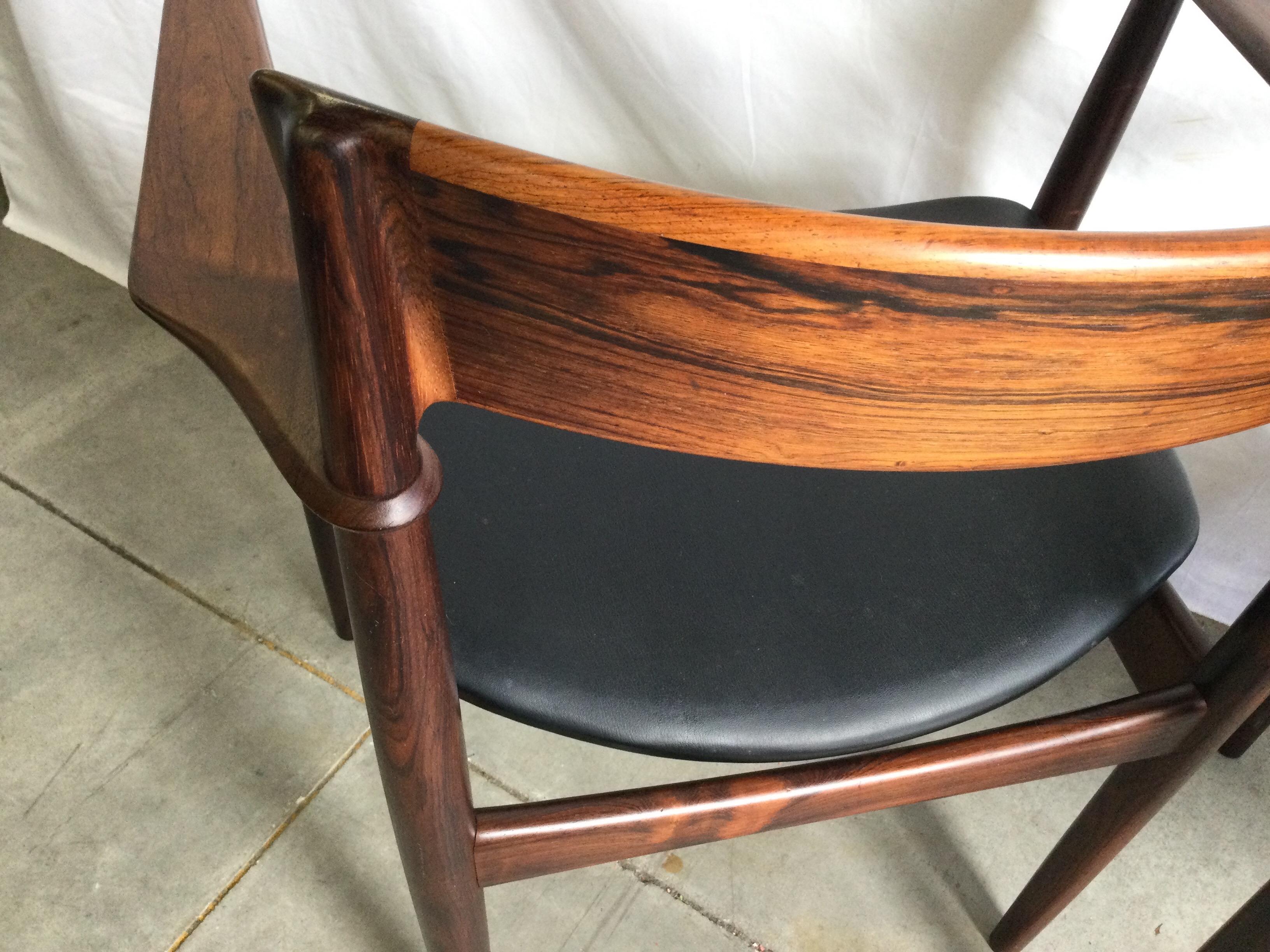 St of Six Rosewood Dining Chairs by Henry Rosengren Hansen, 1960's 6