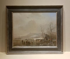 Antique Busy on the ice, A. Stademann, Oil paint/canvas, Romantic