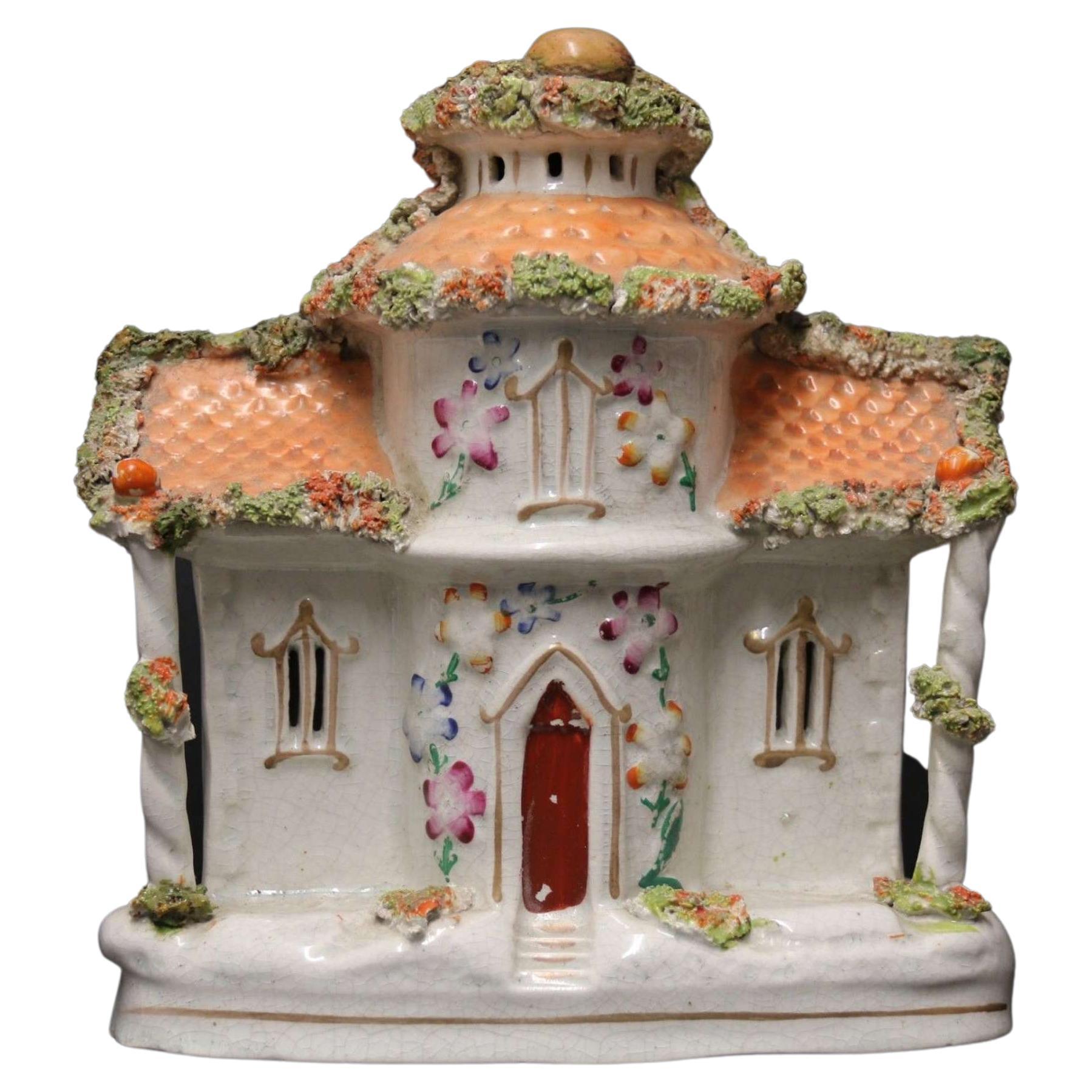 A Staffordshire pottery model of an English cottage circa 1860 English For Sale