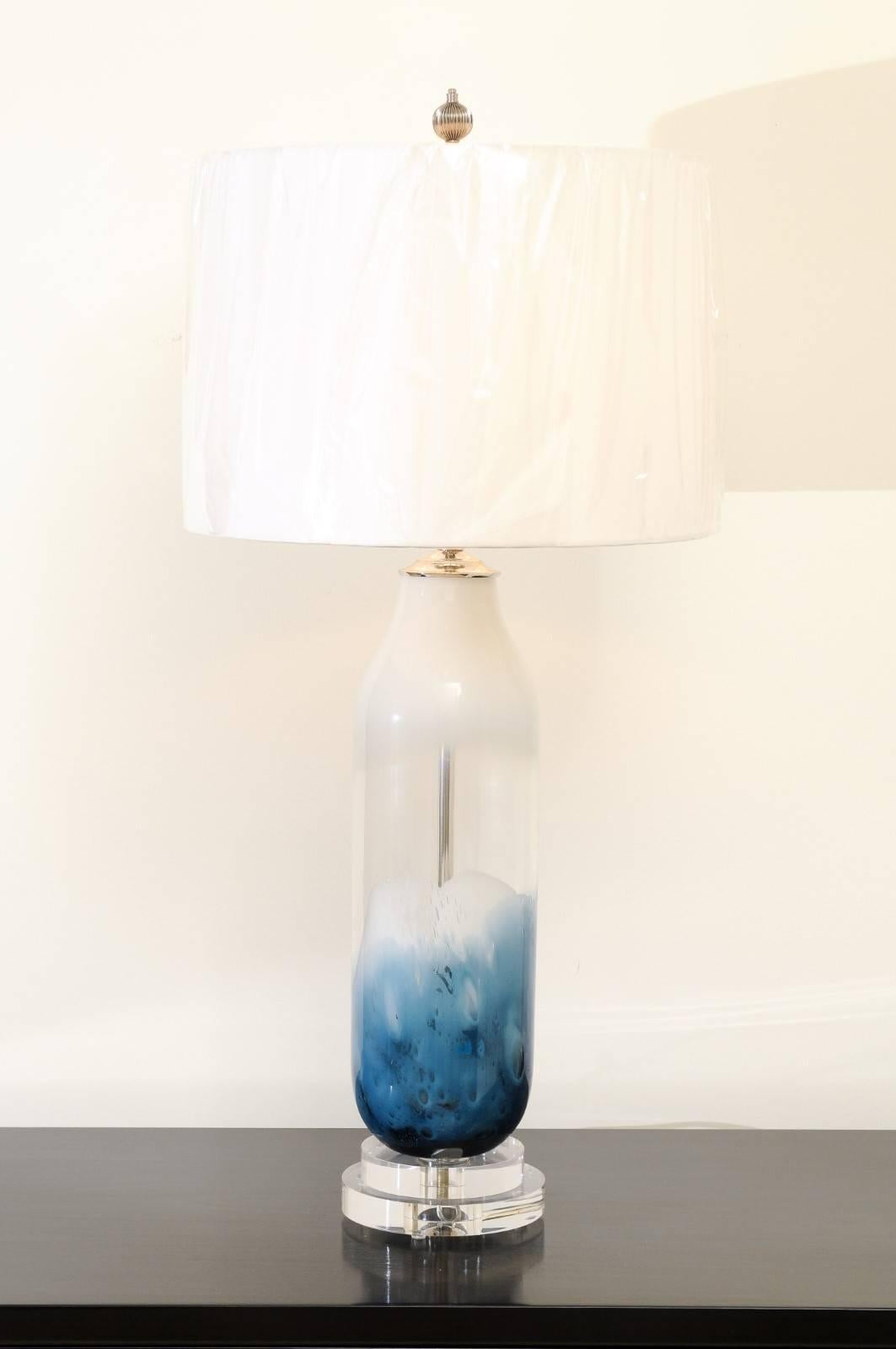 Mid-Century Modern Staggering Pair of Blown Glass Italian Cloud Vessels as Custom Lamps For Sale
