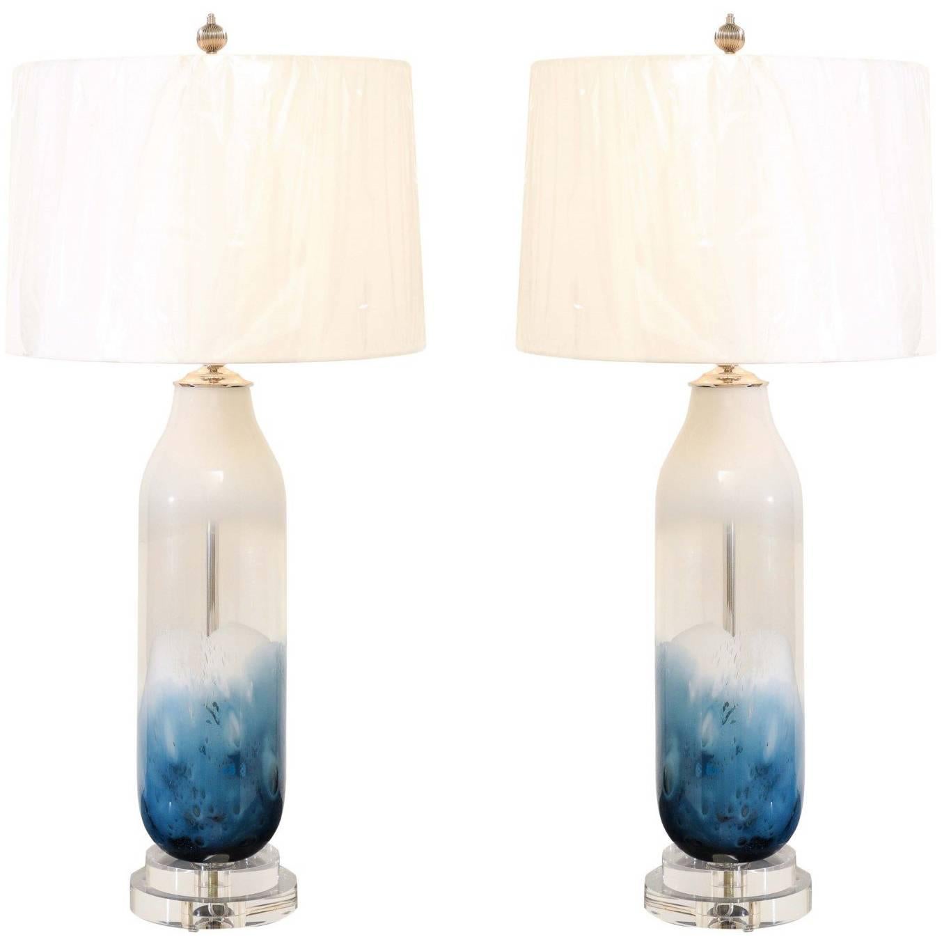 Staggering Pair of Blown Glass Italian Cloud Vessels as Custom Lamps For Sale