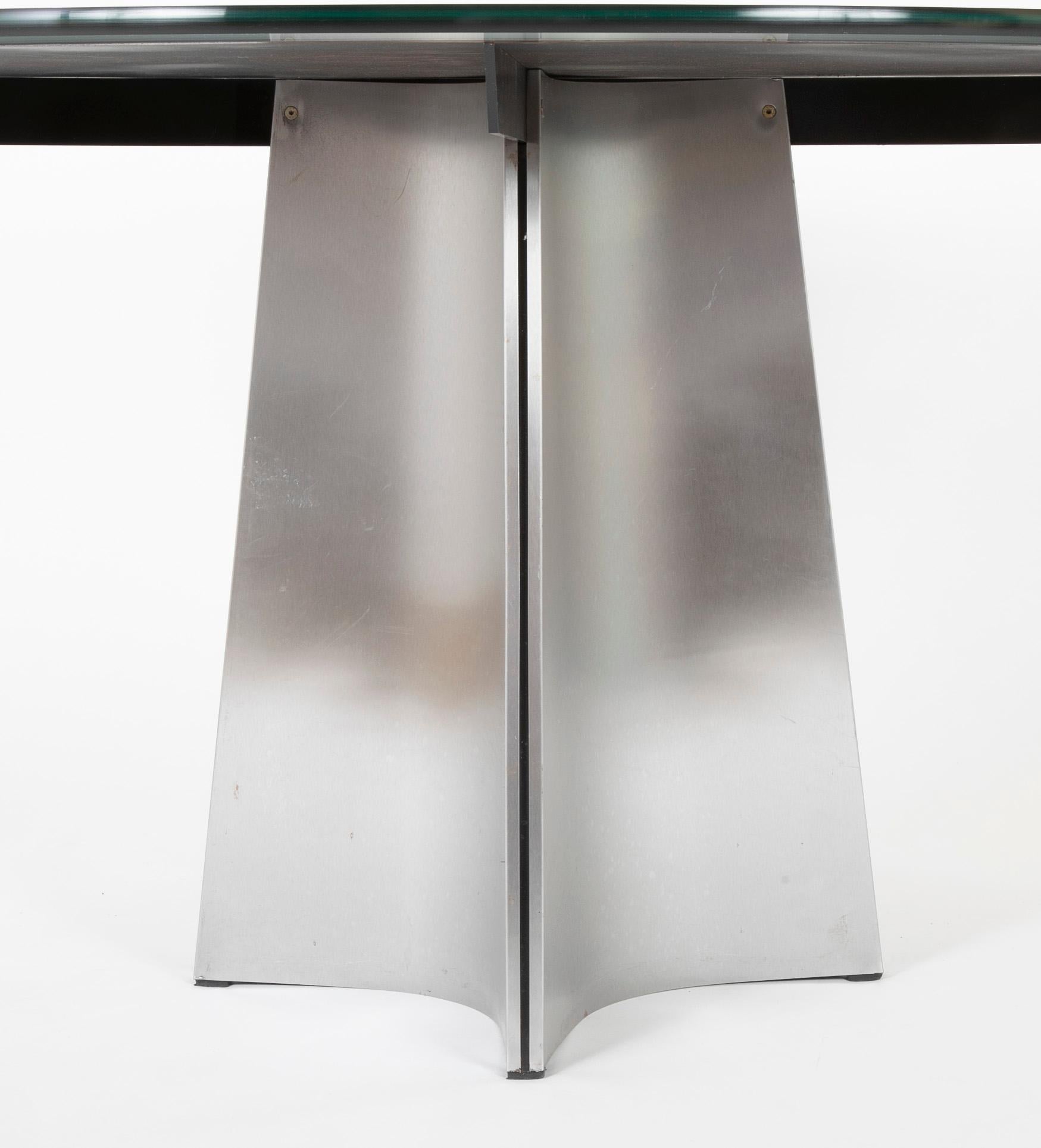 French Stainless Steel Glass Top Center Table by Maison Jansen